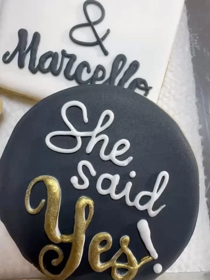 Sweet, chic, and totally unforgettable 🖤🤍 These black and white engagement cookies are made to impress! DM to order your custom batch today! 

#EngagementCookies #CustomTreats #swfl #marcoisland #SweetCelebrations
