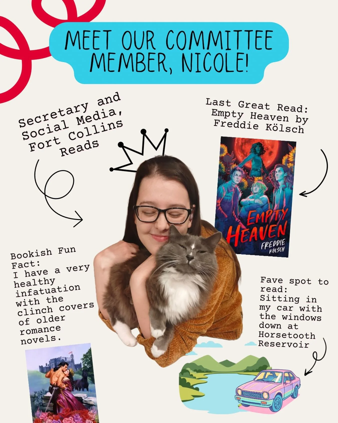 Nicole has been on the committee for the past couple years helping with social media management and content creation. You might have seen her working @poudrelibraries where she is a Library Assistant focusing on teen, tween, and queer programming. 

