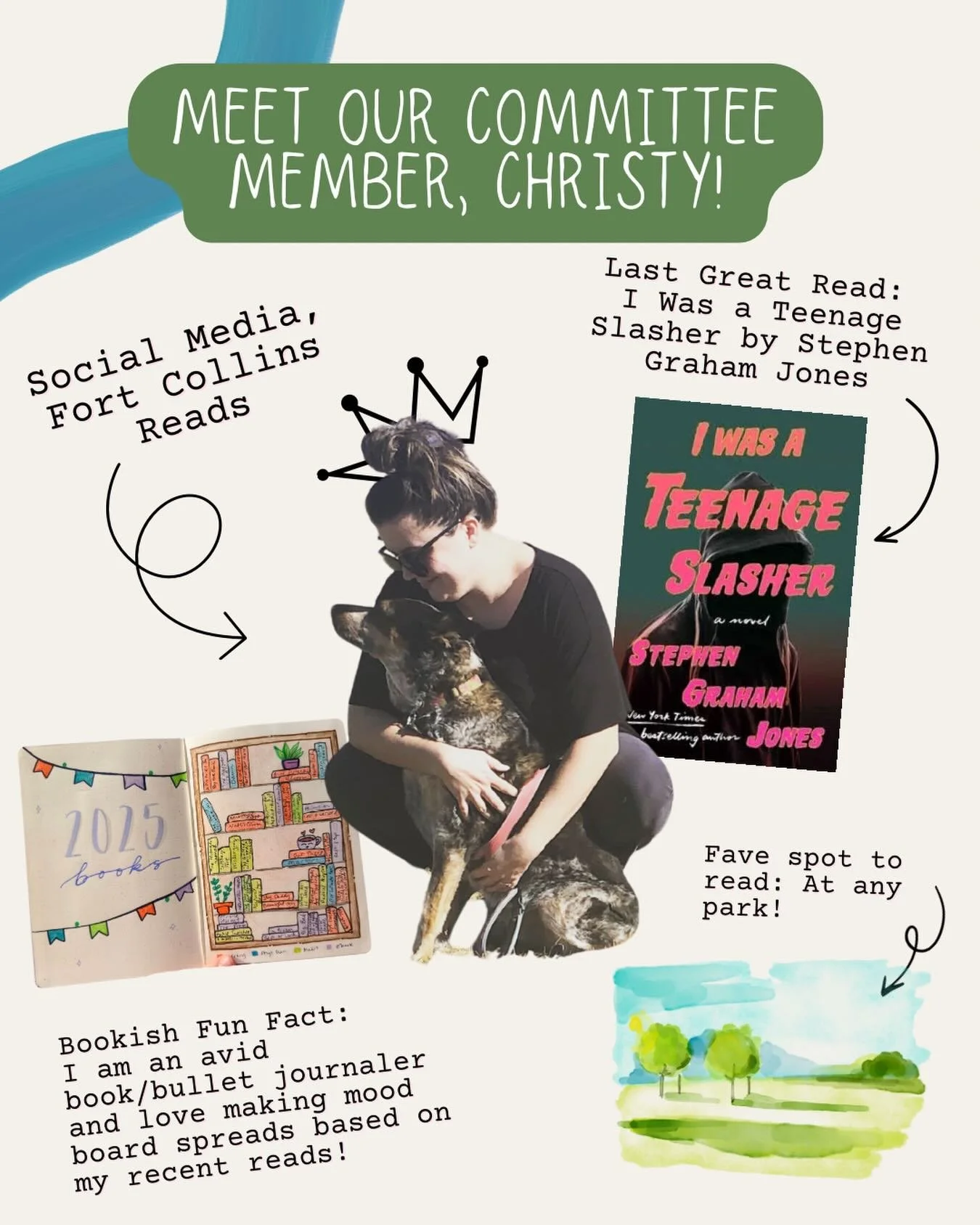 Last but definitely not least, meet our committee member Christy! As one of our newest members, she&rsquo;s been helping out with Fort Collins Reads&rsquo; social media. You may have already noticed her fun design style, which she uses for social pos