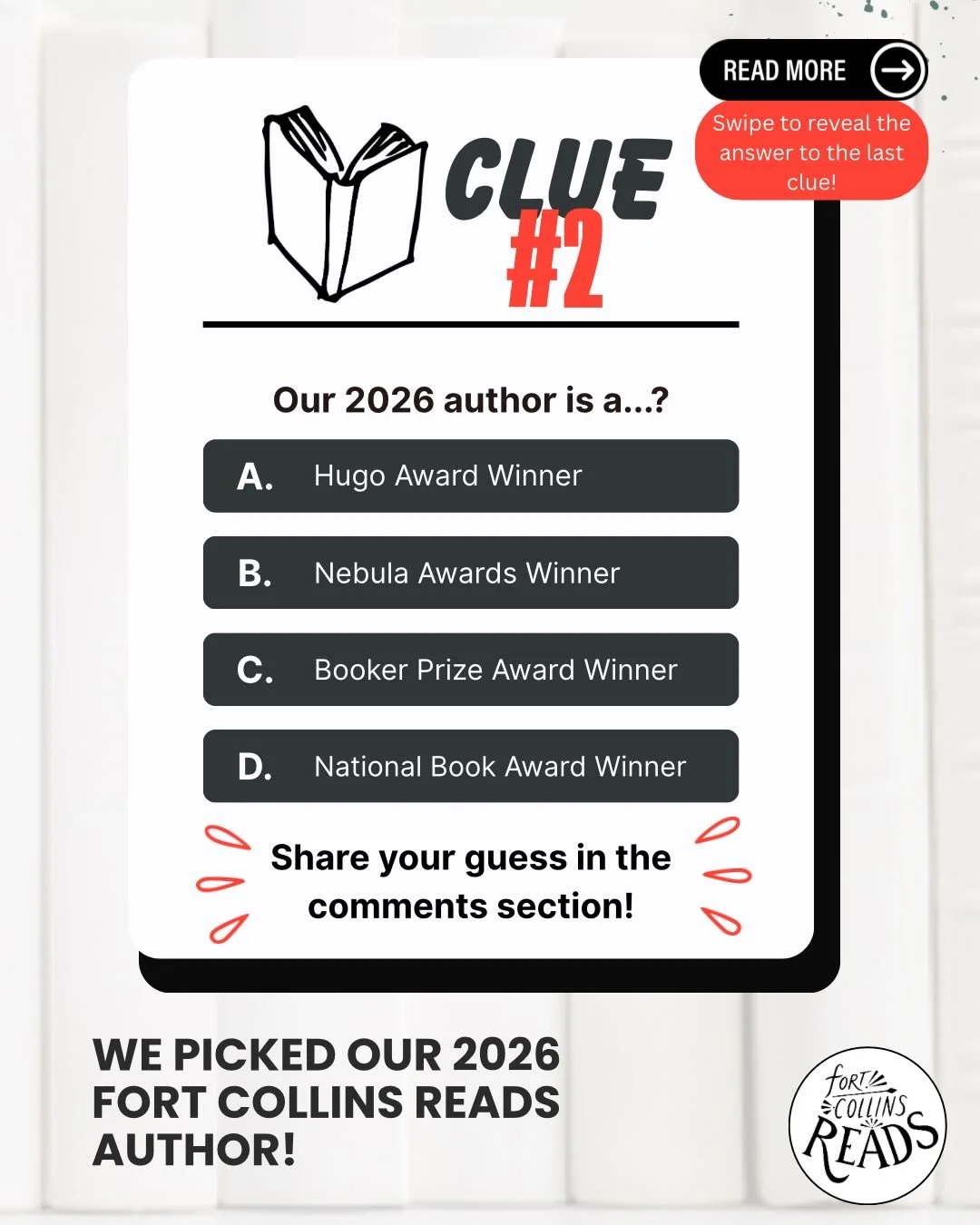 It&rsquo;s time for clue 2! 🔍

Our 2026 author won which literary award? And no, we&rsquo;re not telling you which year! We can&rsquo;t make this too easy. 

Tell us your answer, and why not drop an author guess in the comments too? We&rsquo;ll see 