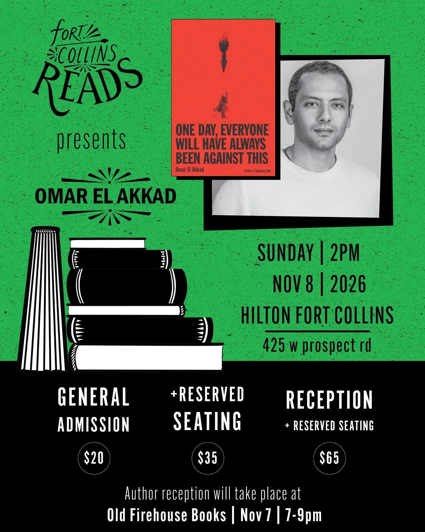 Fort Collins Reads is thrilled to bring author Omar El Akkad to Fort Collins to discuss his nonfiction debut One Day, Everyone Will Have Always Been Against This. His memoir dives into what it&rsquo;s like to live in a Western world that doesn&rsquo;