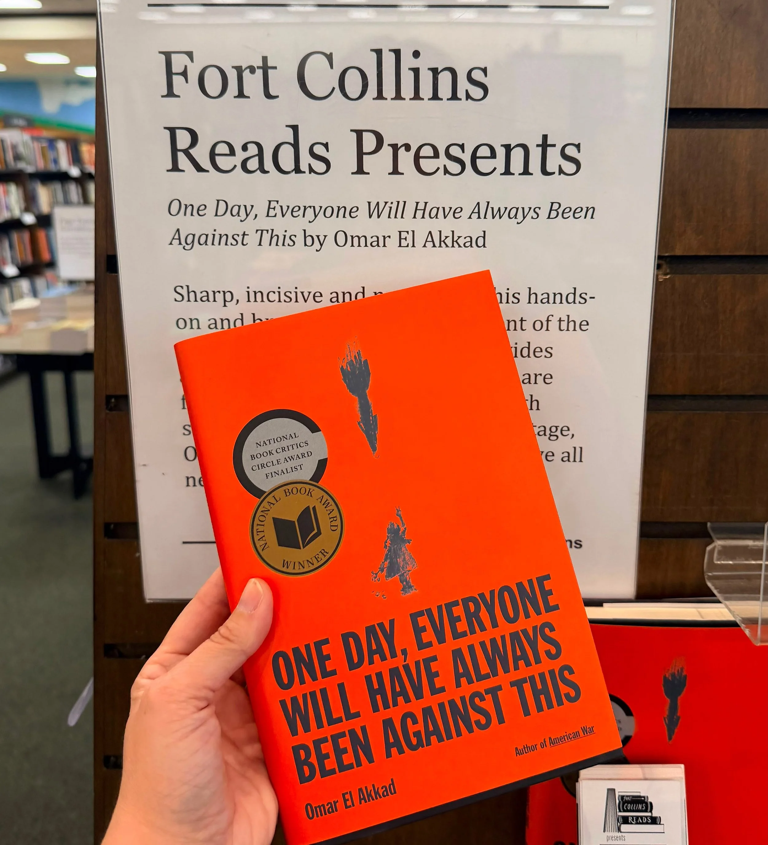 Fort Collins Reads spotted in the wild! Thank you to @bnfortcollins for their support and help in spreading the word about our book and author choices throughout the years. Stay tuned for some more B&amp;N-related news coming soon! 👀

&ldquo;Sharp, 