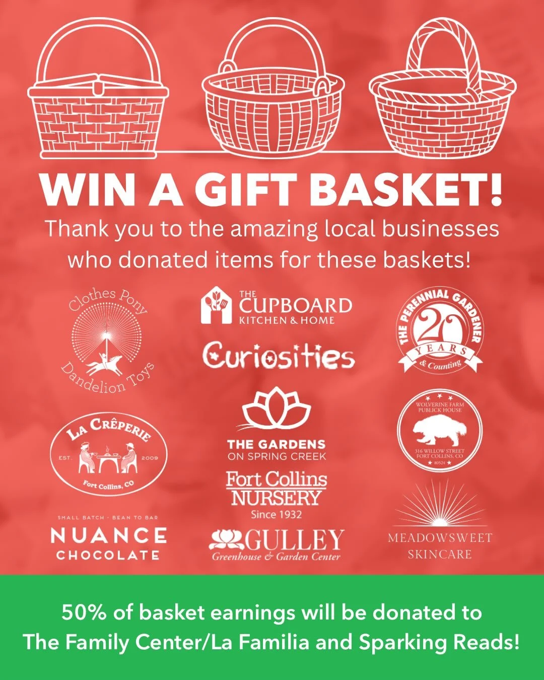 Don&rsquo;t forget to come early to our author event on November 8th, so you can enter to win one of our baskets! These baskets include items donated by local businesses all throughout Fort Collins. We&rsquo;re also excited to announce that 50% of al