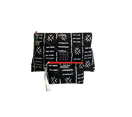 Black & White Cotton Essentials Set | Tote & Wristlet