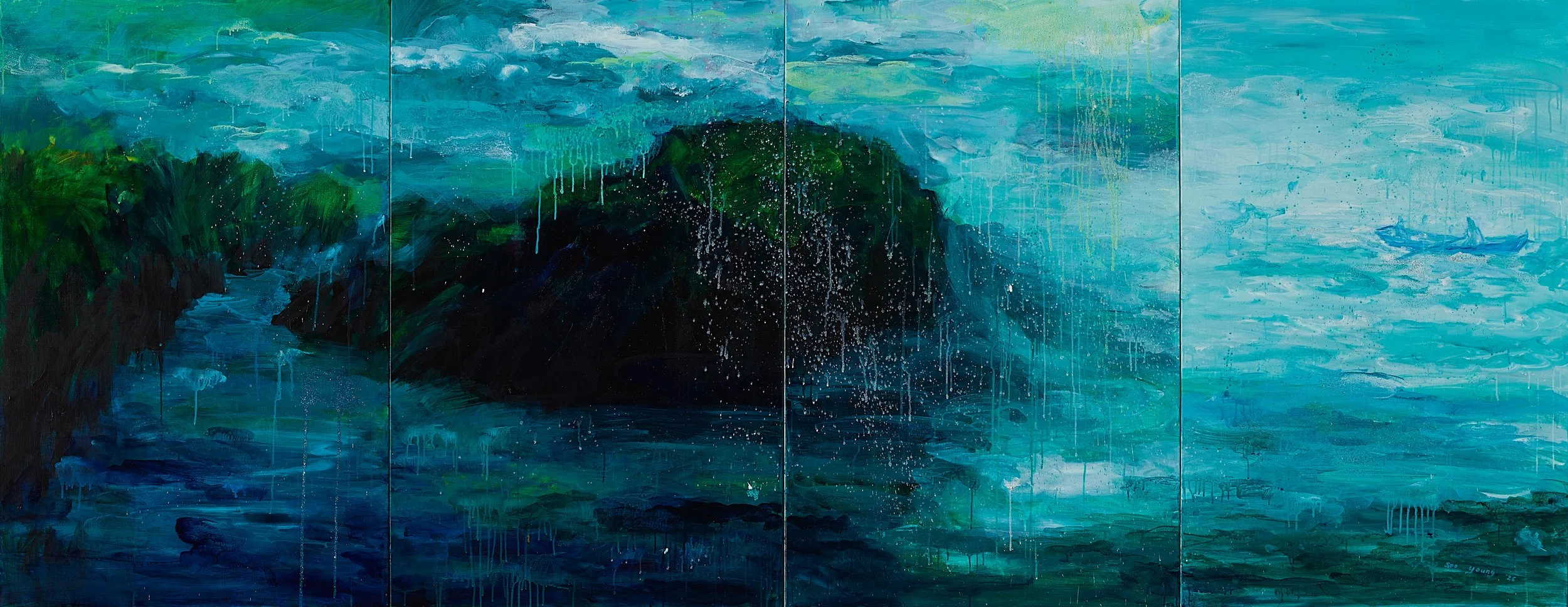  Memory of Friendship   
Acrylic &  Glitter on Linen, 2025  
240 cm x 117 cm