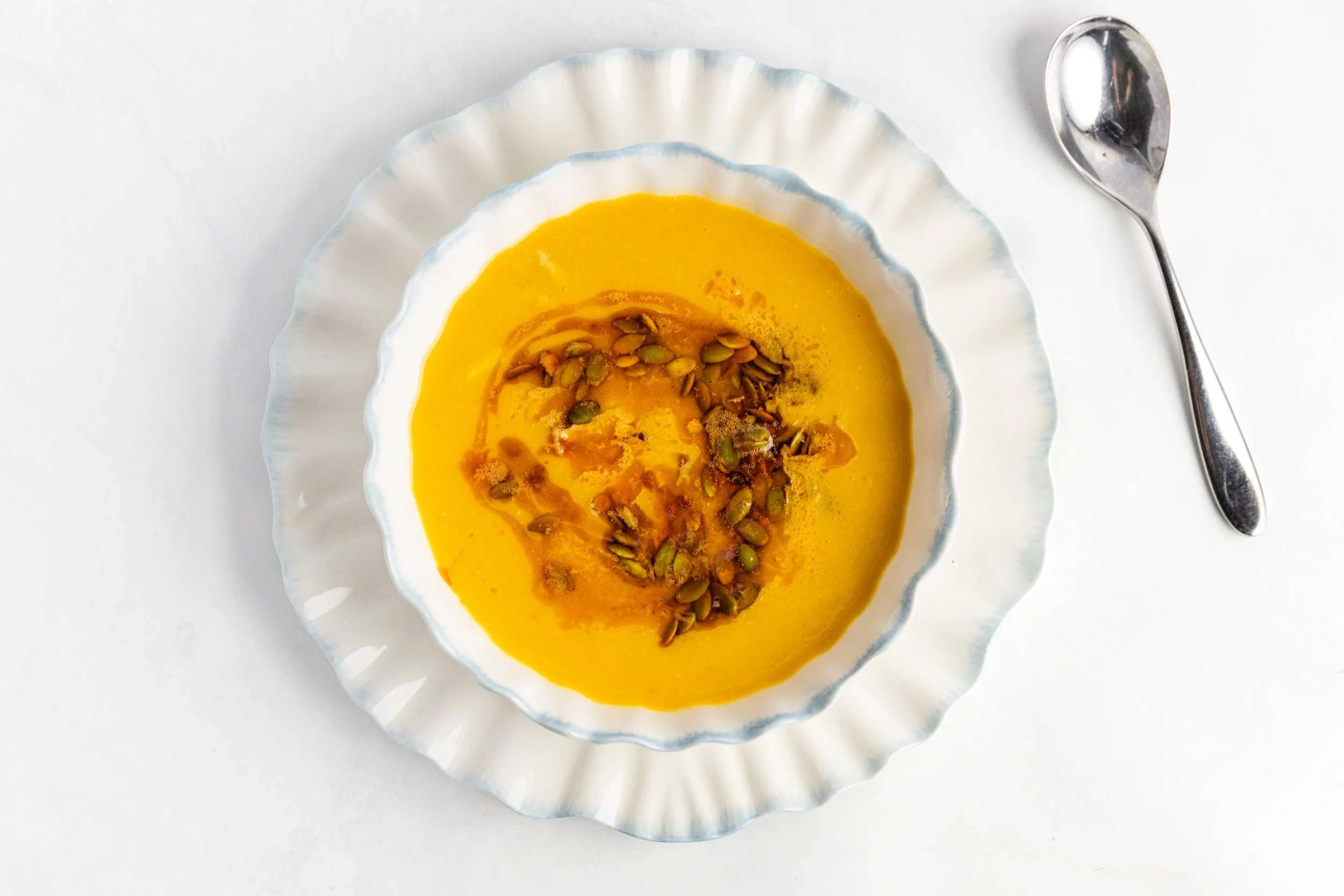 Red Lentil, Chicken and Pumpkin Soup with Buttery Pepitas