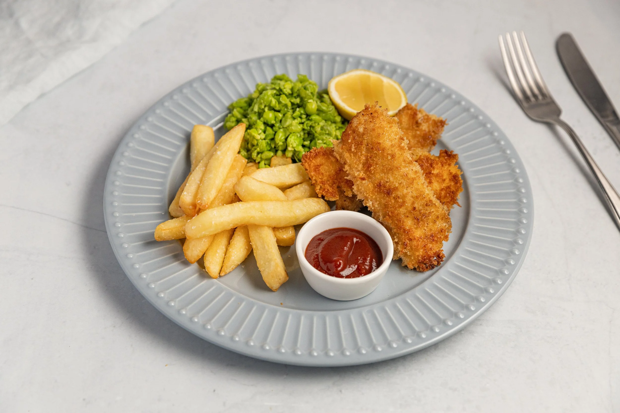 Fish Fingers with Smashed Peas