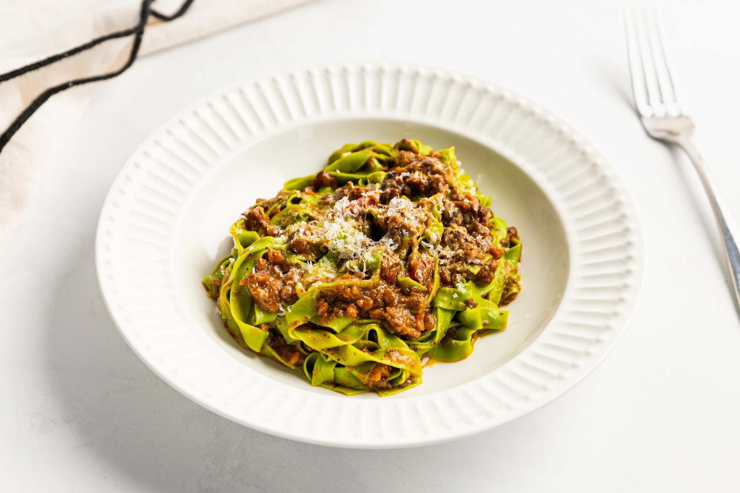 Fresh Green Pasta with Roasted Vegetable Ragu