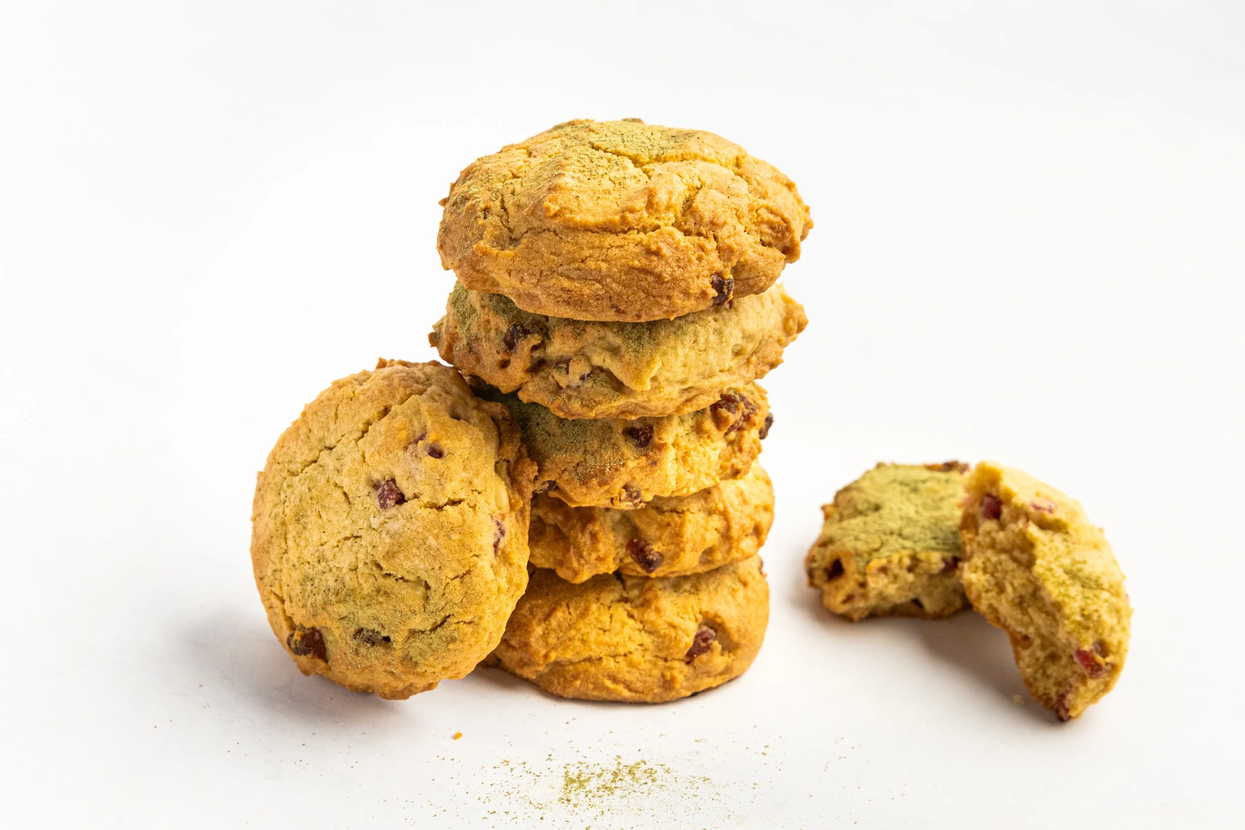 White Chocolate, Raspberry and Matcha Cookies