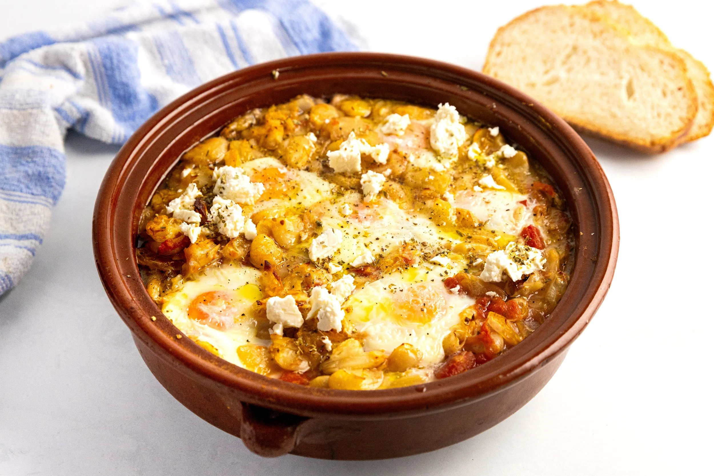 Baked Eggs in Greek Gigante Beans