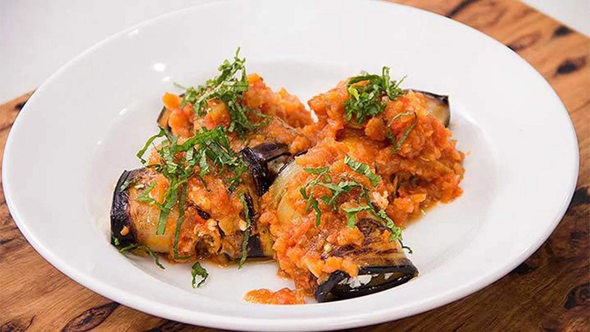 Ricotta-Stuffed Aubergines in Tomato Sauce