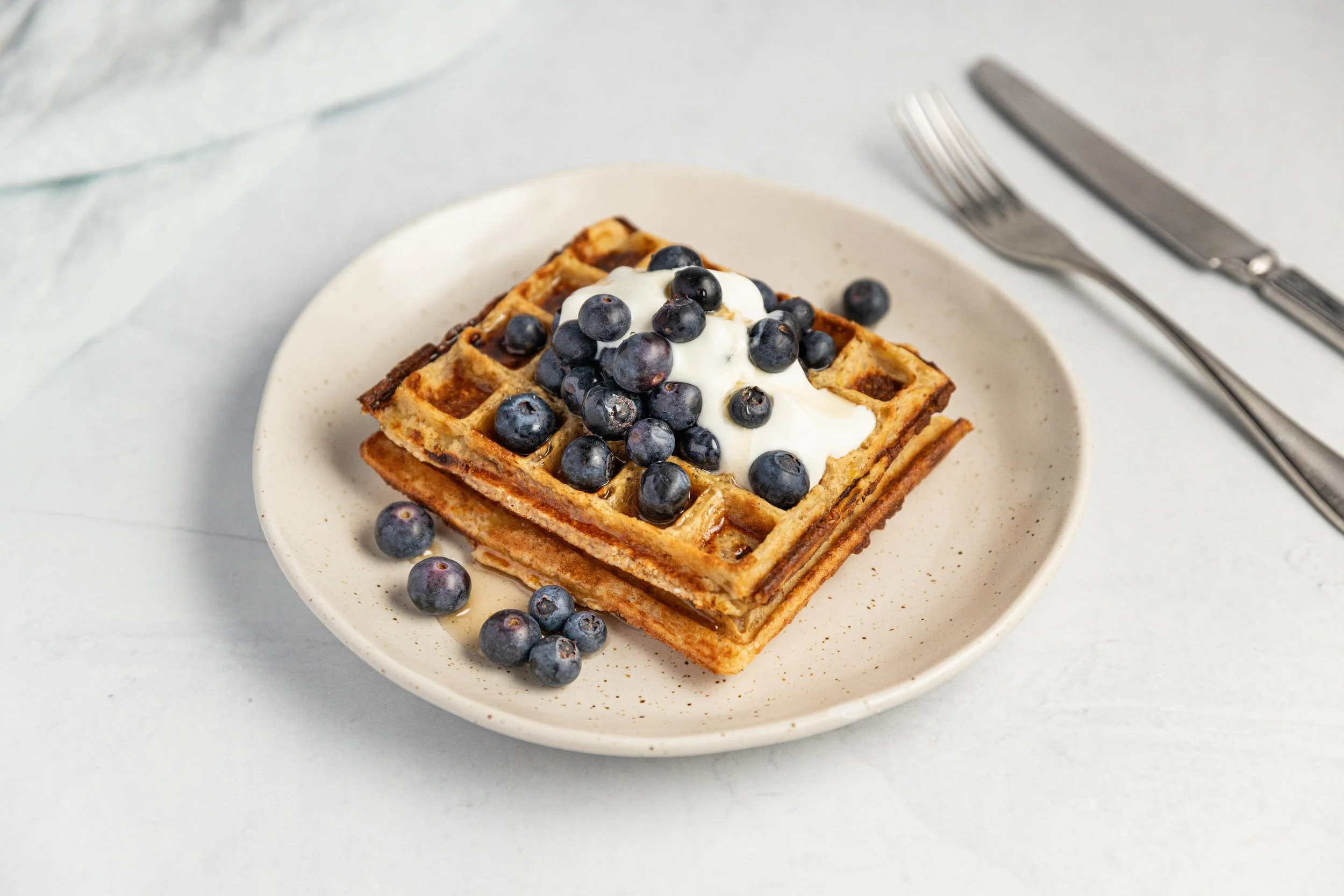 Banana and Oat Waffles with Blueberries