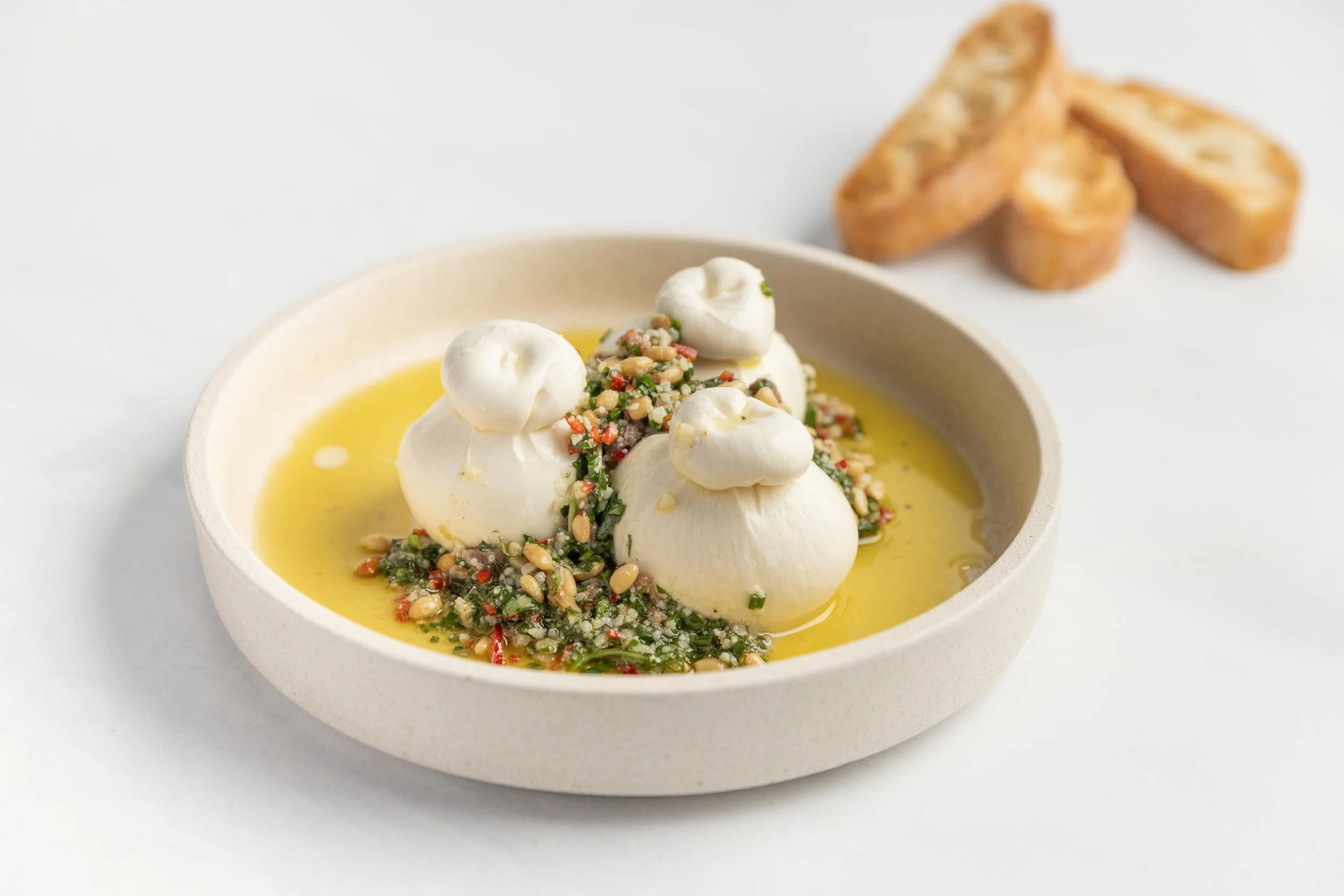 Burrata in Crunchy Pesto Dressing