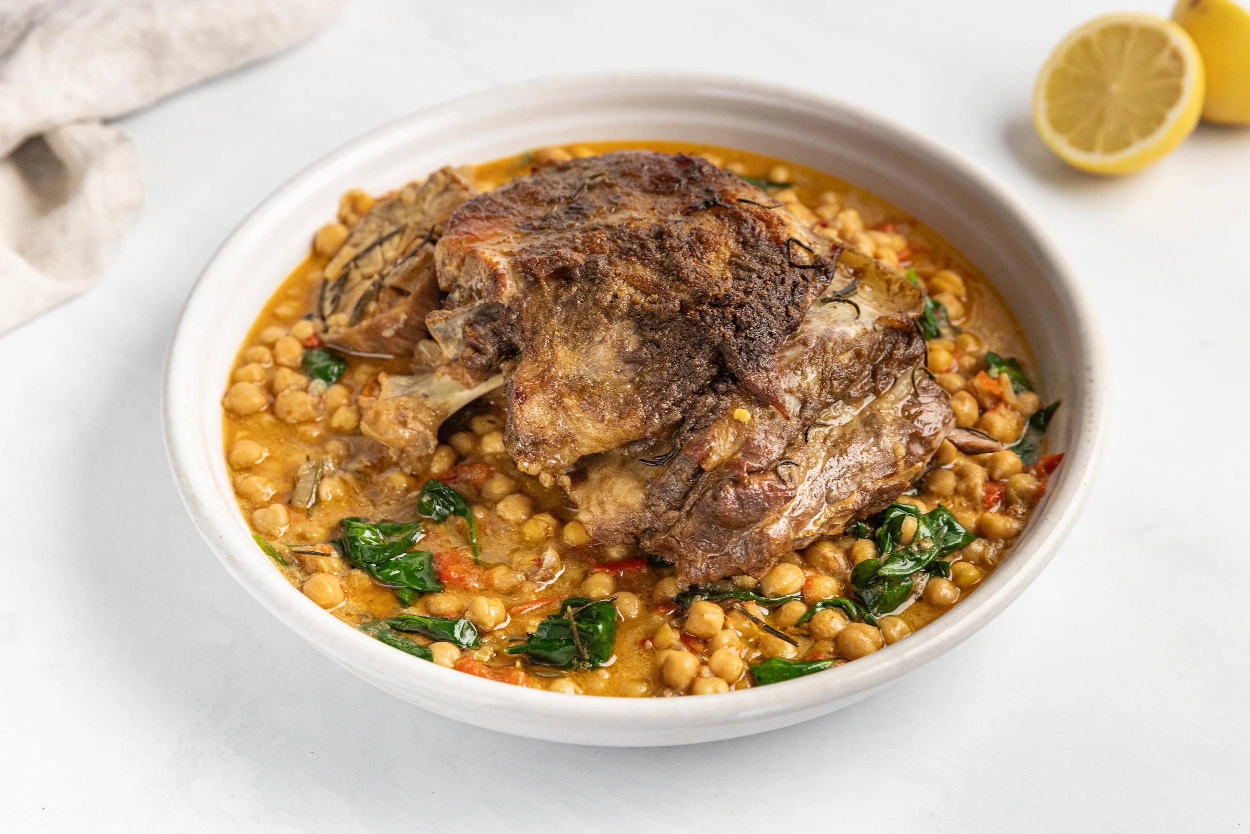 Braised lamb with Harissa Chickpeas