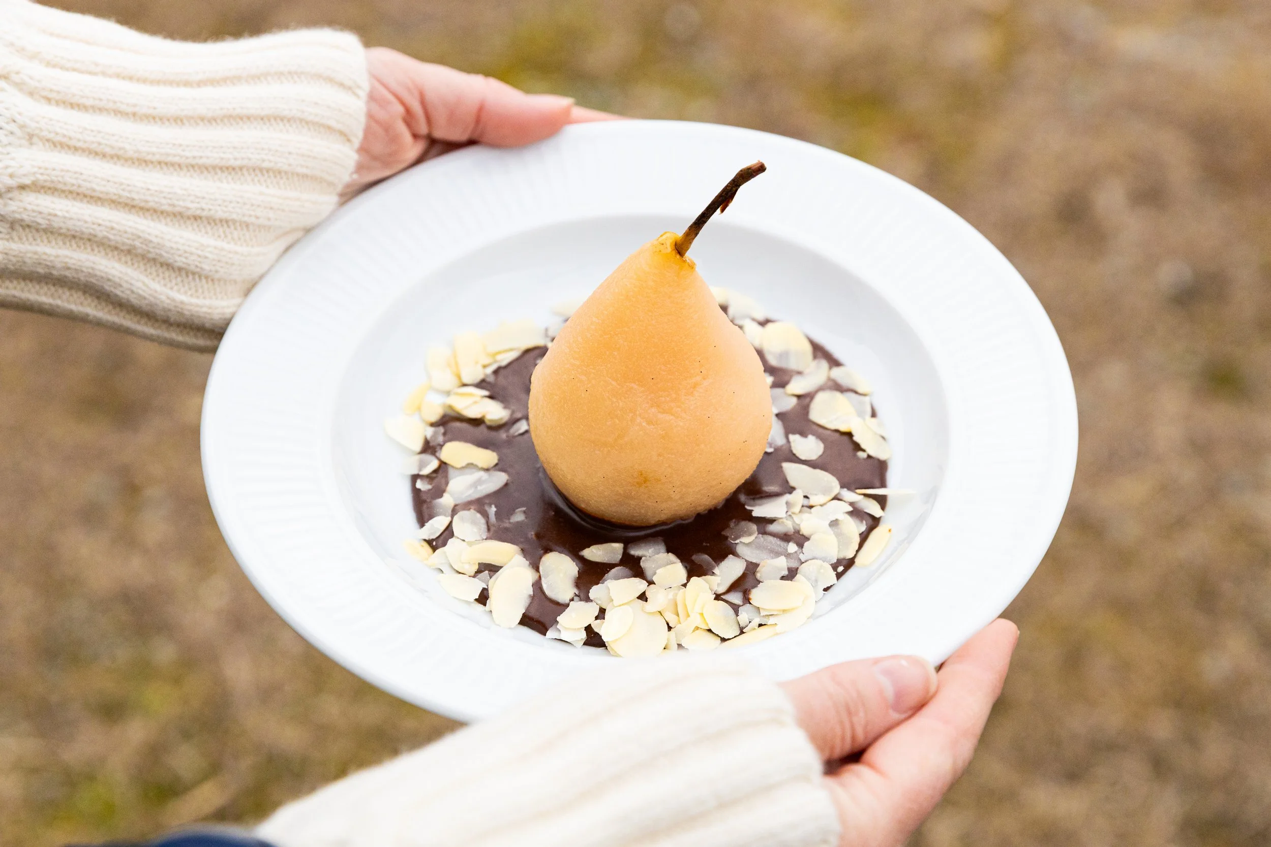 Poached Pears with Whiskey Chocolate Sauce