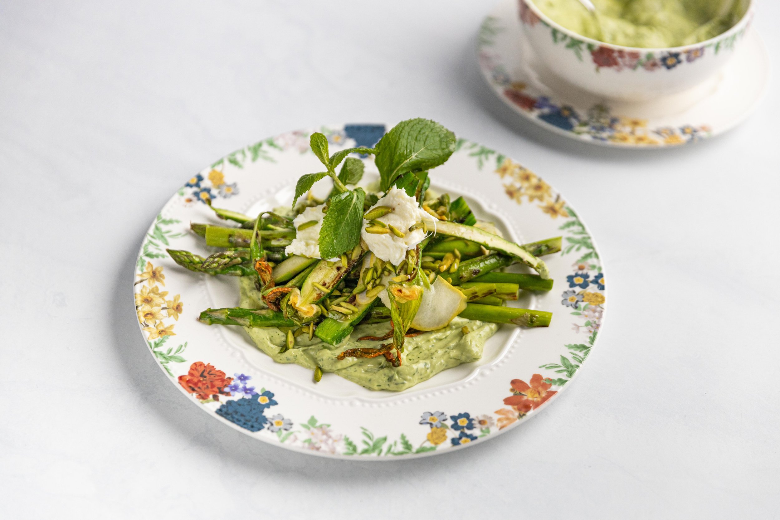 Grilled Spring Veggies with Green Goddess Sauce