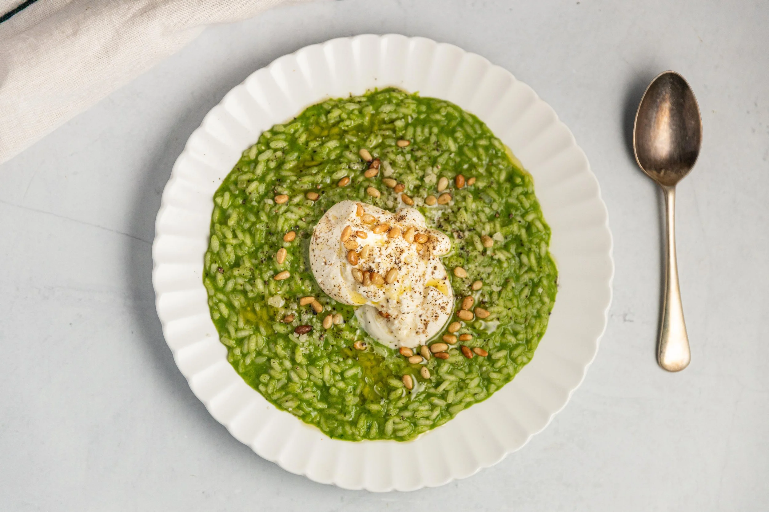 Pea Risotto with Burrata