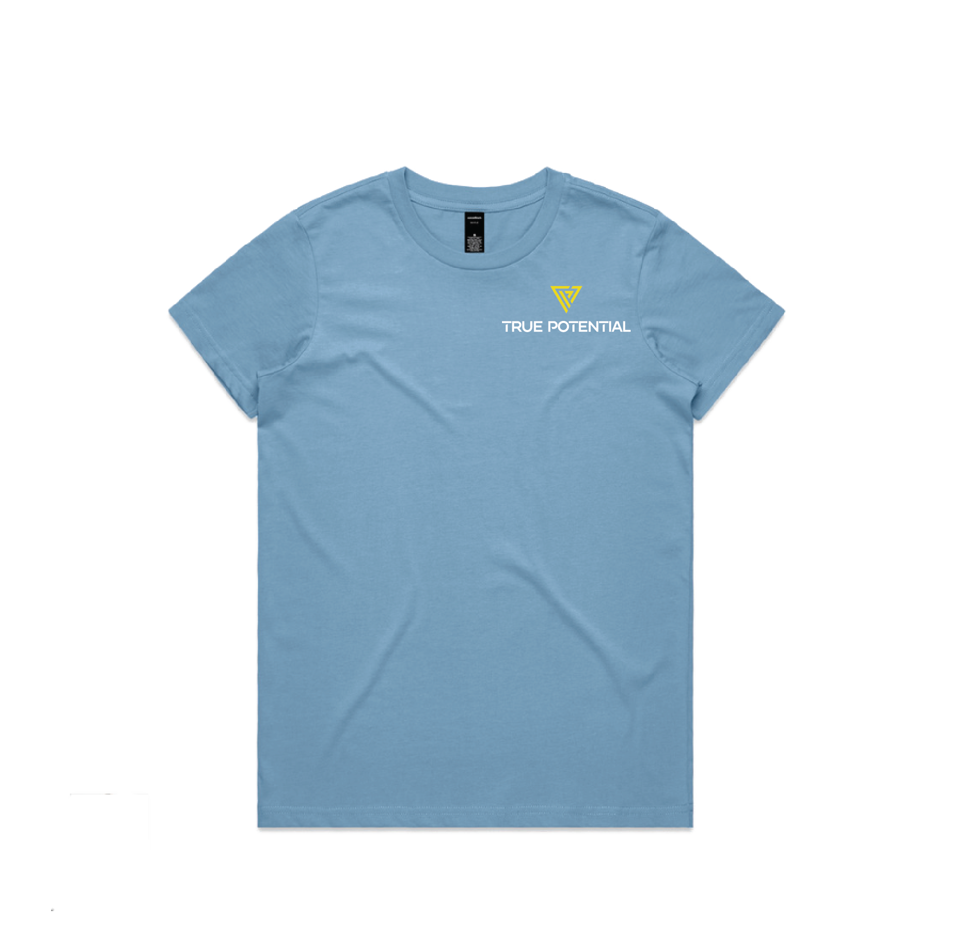 TPT_Clothing Branding_Nov 2025_Women's Maple Tee (4001)_Blue NLJP_Front.png