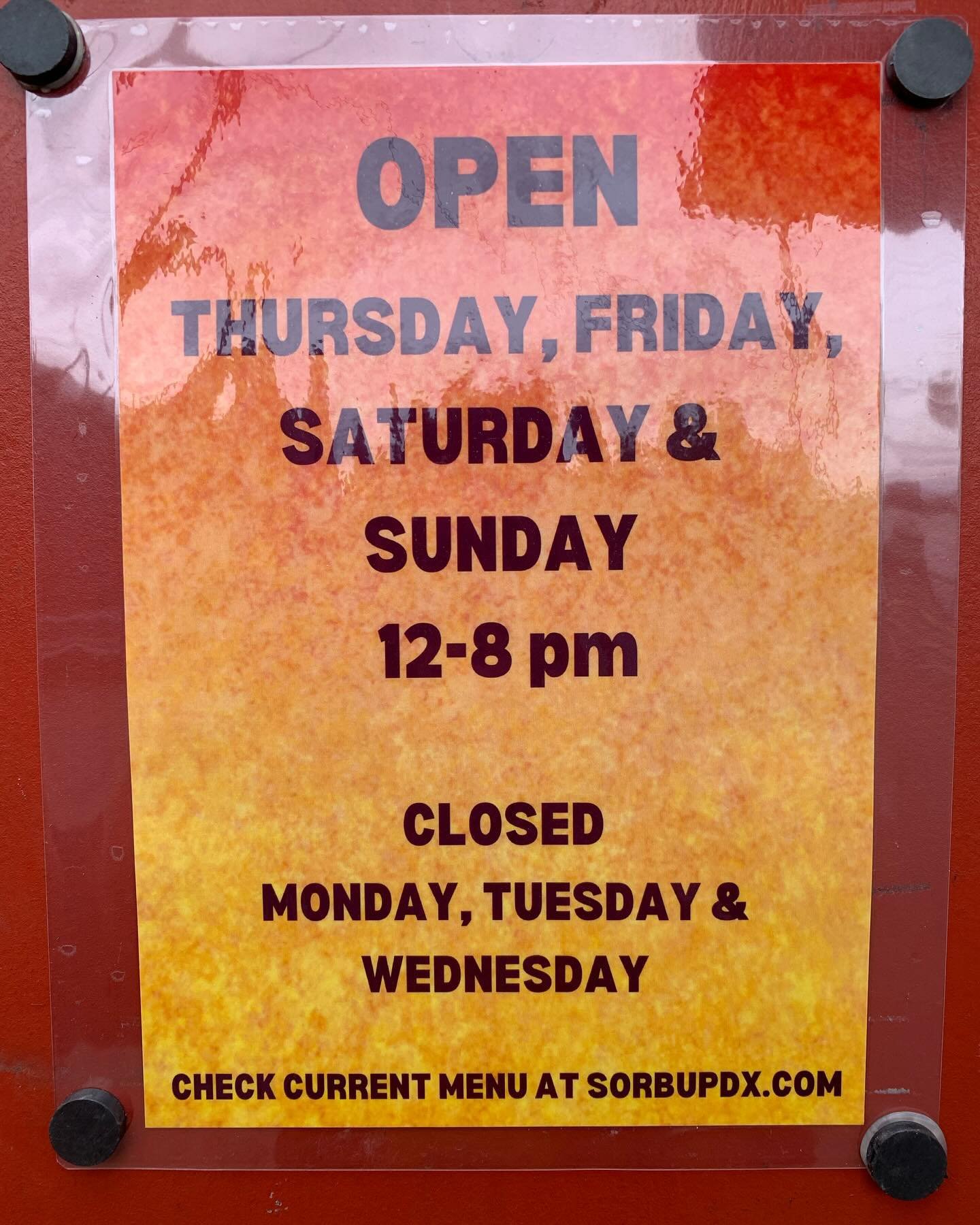 NEW HOURS!!! We will now be open Thursday-Sunday 12-8. That&rsquo;s all. Transmission terminated.