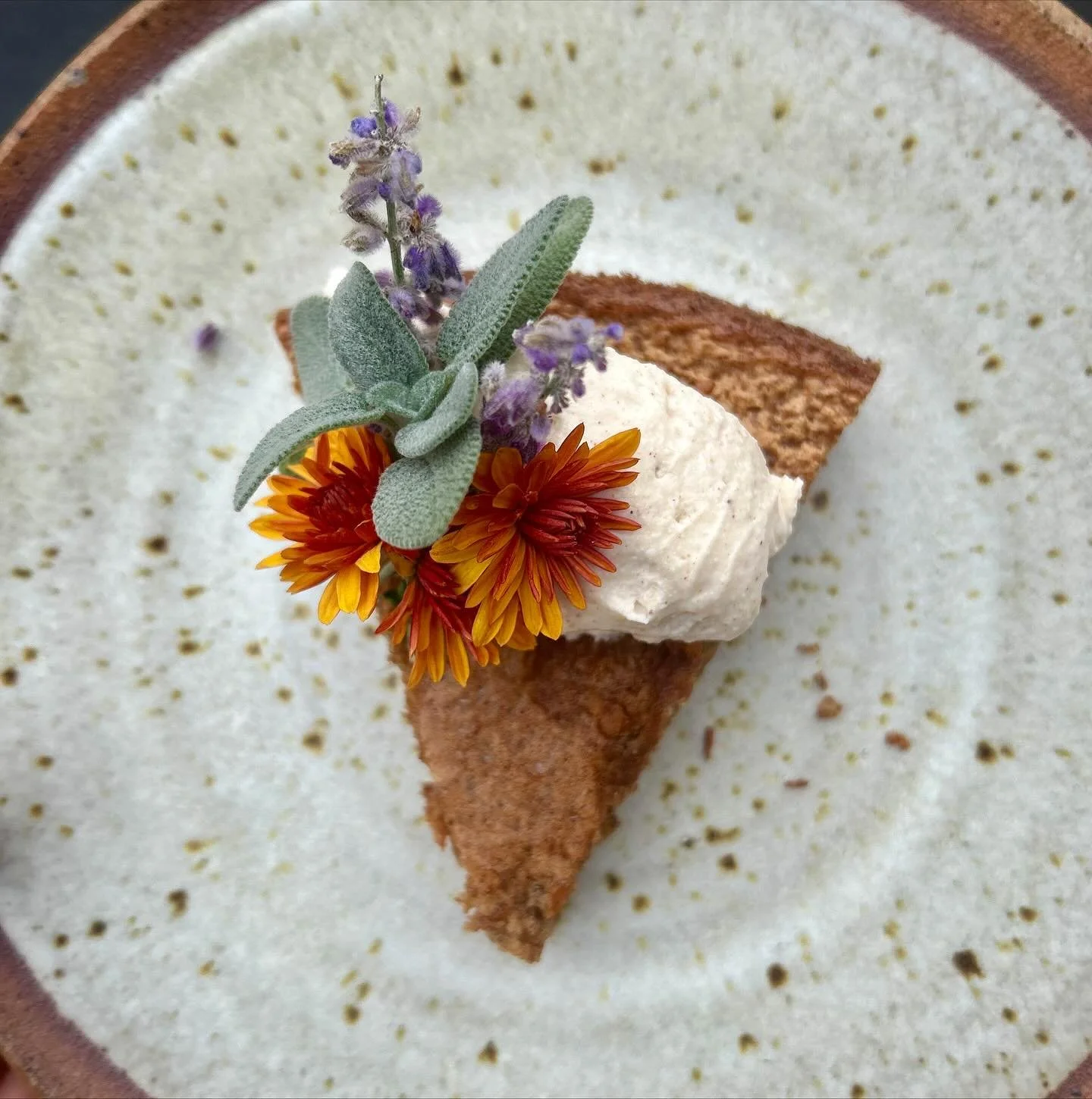 Torta di noci. A traditional walnut cake from Calabria made with only eggs, sugar, and walnuts. Serving it with a spiced whipped ricotta. Pretty good!
