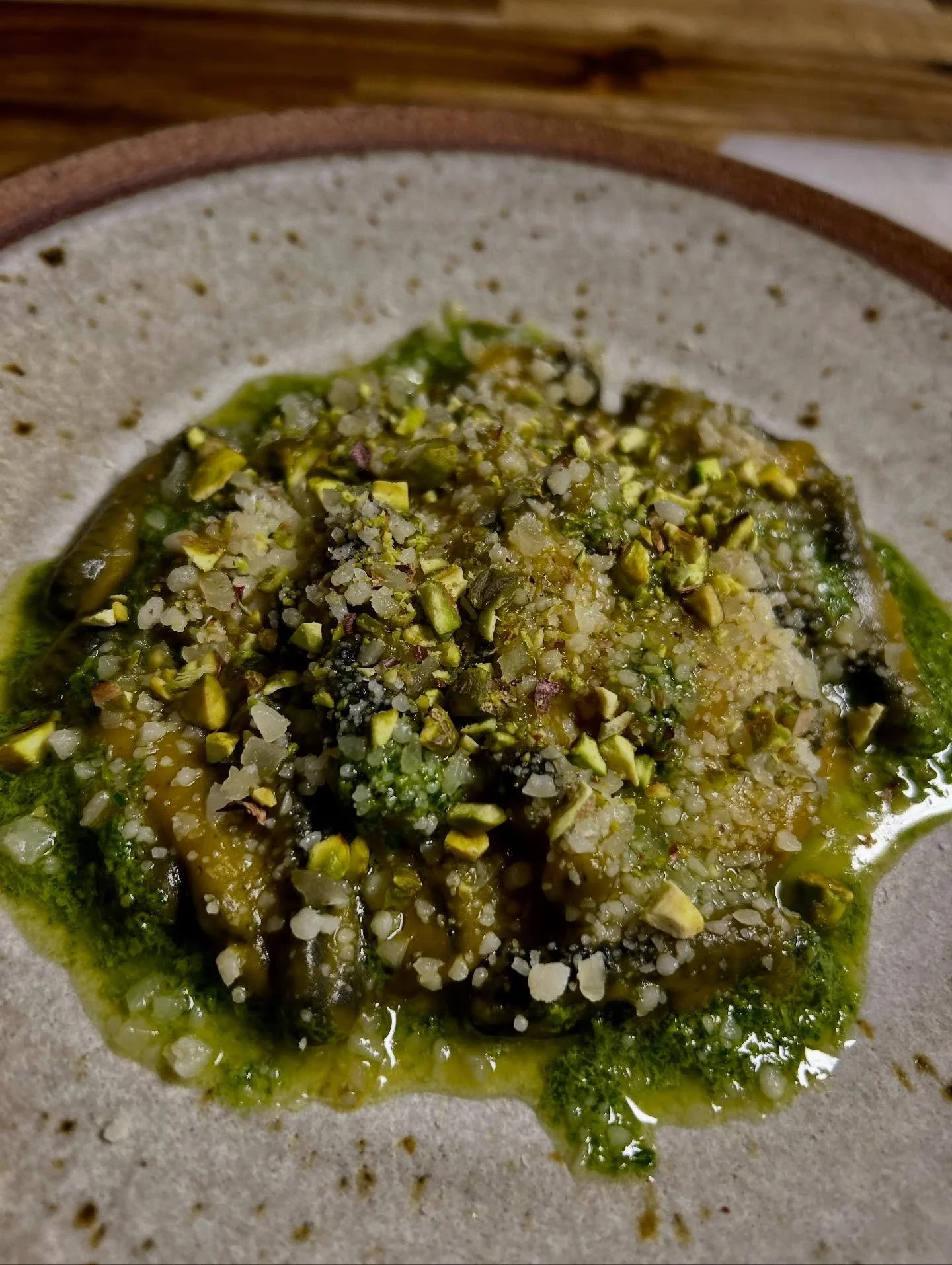 Sourdough rye squid ink cavatelli w/ saffron sweet potato sauce, arugula pesto, parm, and pistachio. I&rsquo;ve eaten a lot of pasta in my life and this is top 5 I&rsquo;ve ever had. It just works. Friday only!