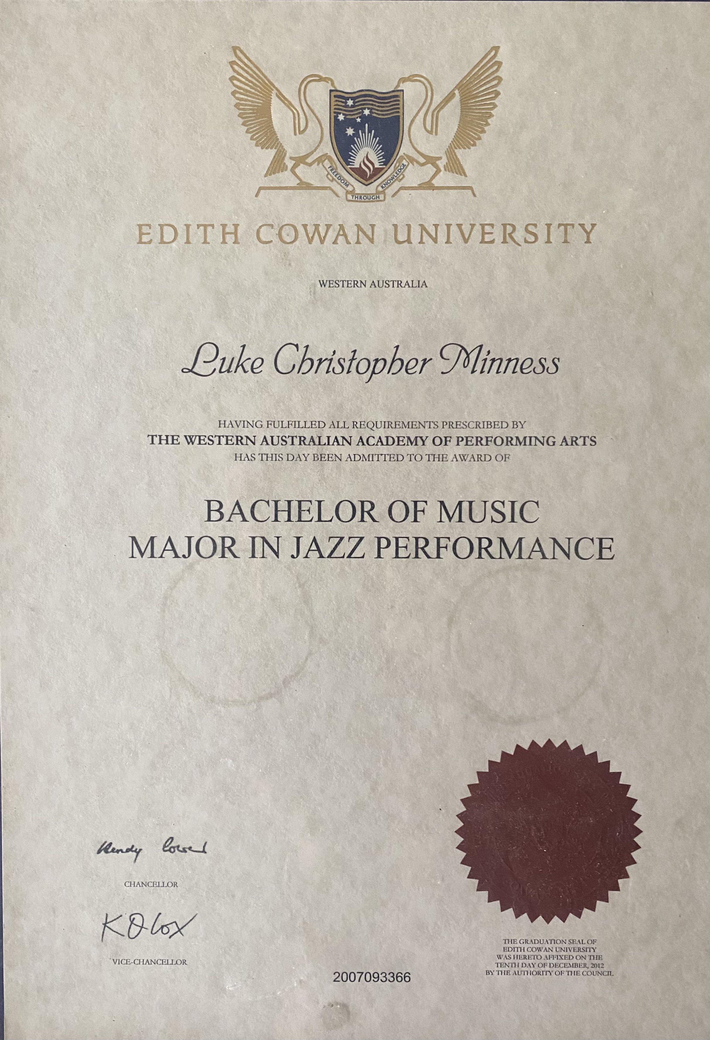 Bachelors of Music - Major in Jazz Performance