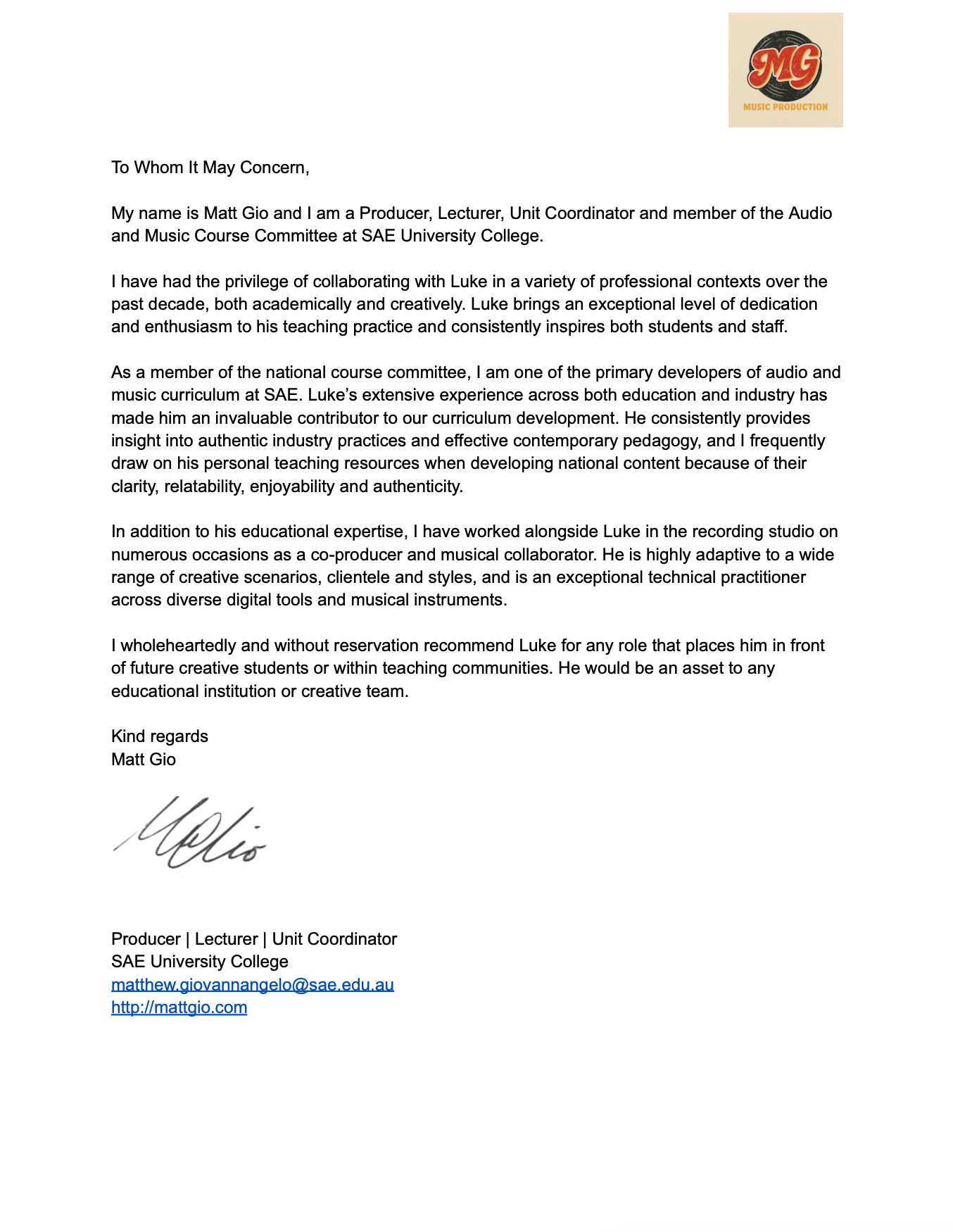 Matt Gio - Course Committee - SAE University College.