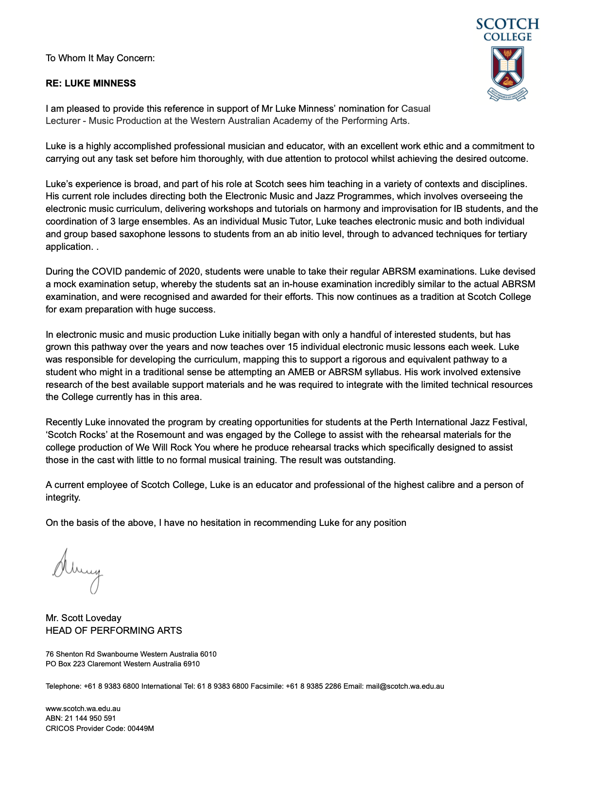 Scott Loveday - Head of The Arts - Scotch College