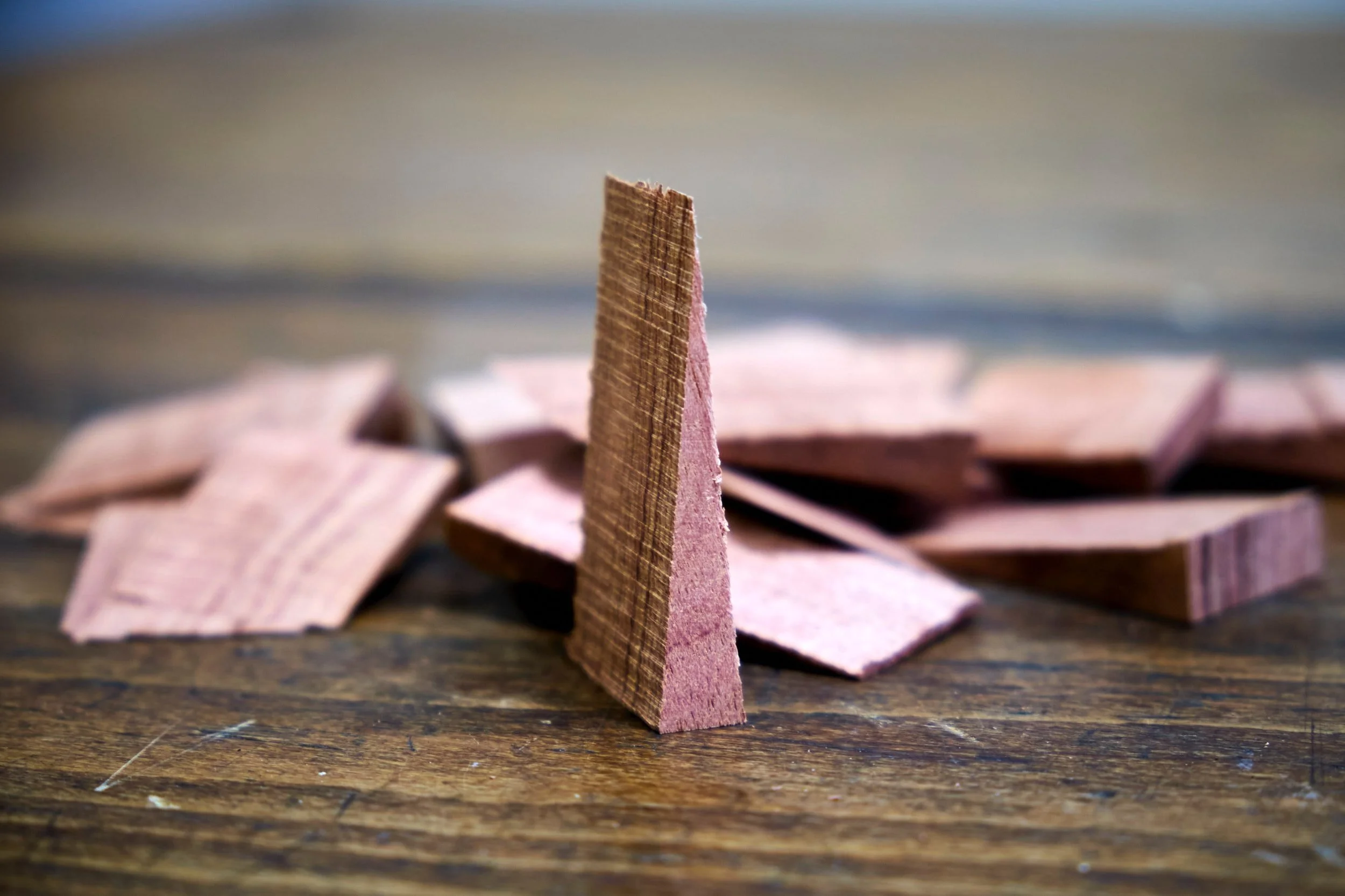 Wooden wedges pre-cut and ready for installation.