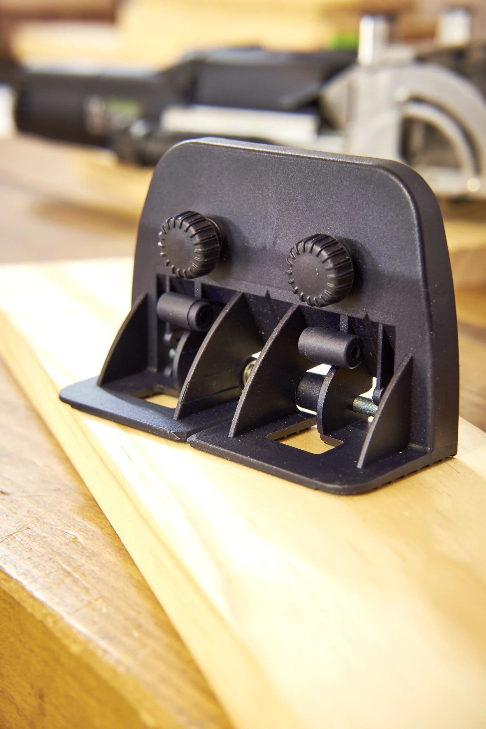 Biding their time, the stops "hidden" inside the additional stop of the Festool Domino saves time when cutting loose tenon joinery into narrow boards.