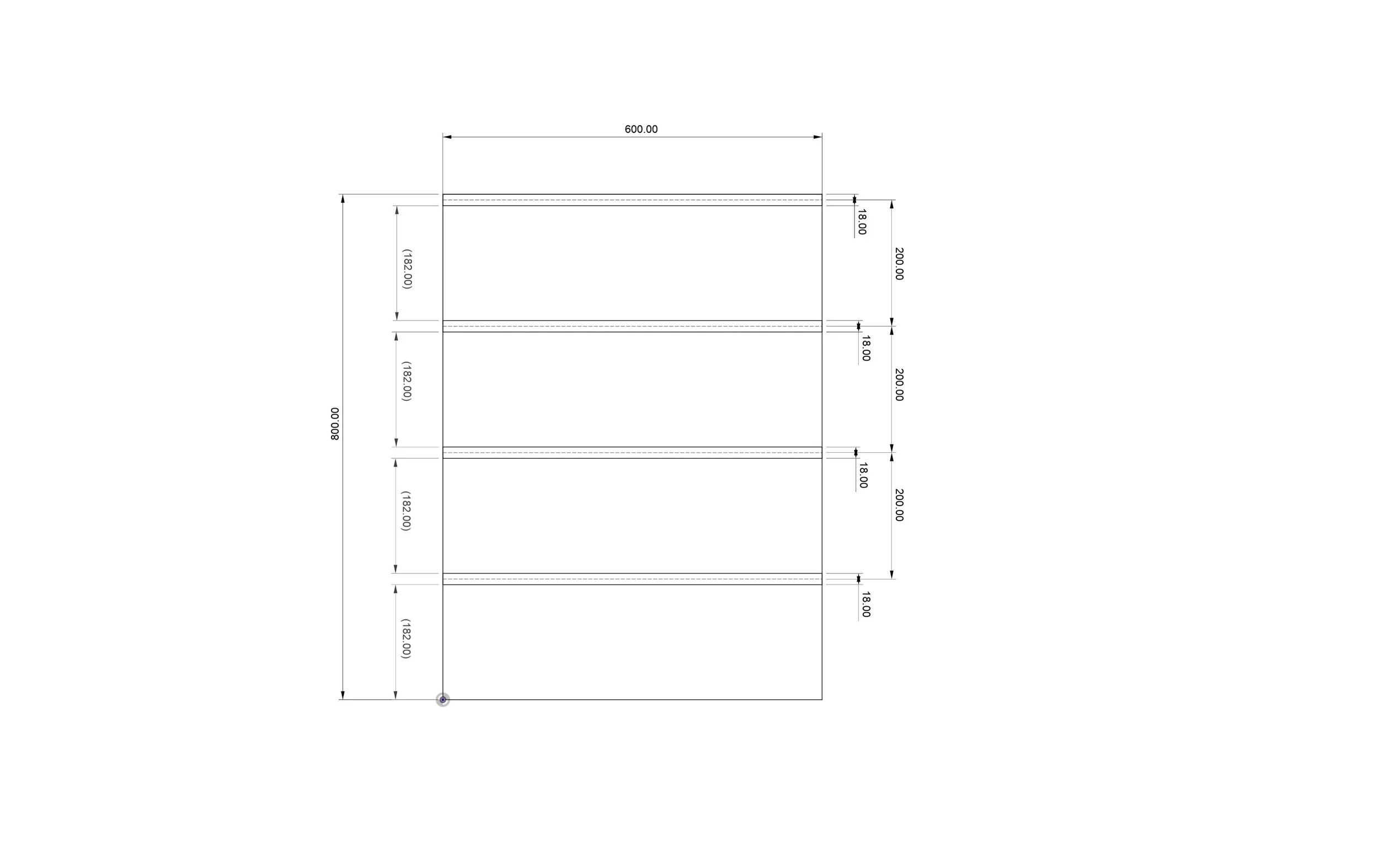 Layout lines at the middle of the shelf.