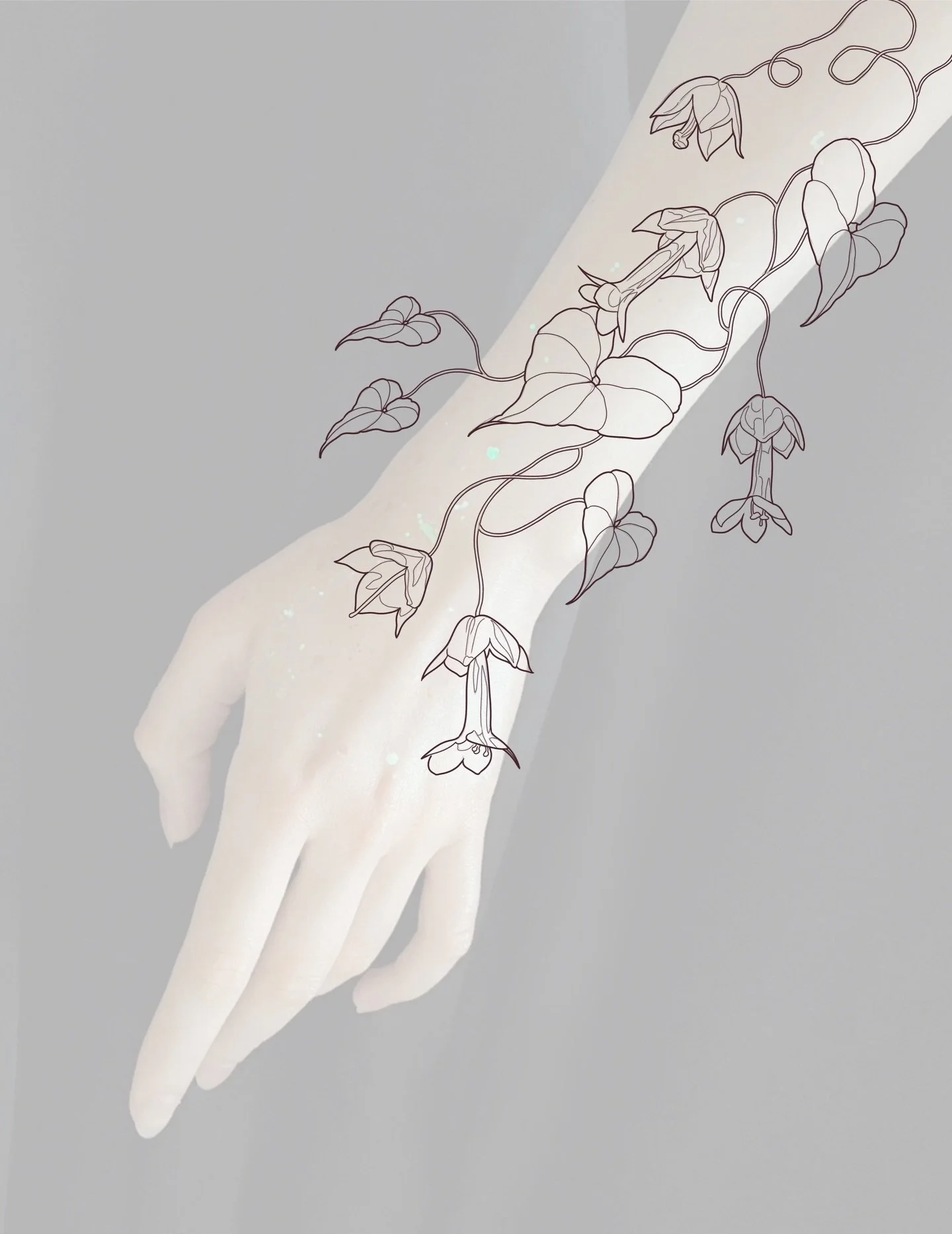 Ledig design!! Blodbeger (Rhodochiton atrosanguineus) 

Booking: LinnAasne@gmail.com
@ambrosia.studioo 

#rhodochitonatrosanguineus #botanicaltattoo #queertattooartist #botanicalart #witchytattoo