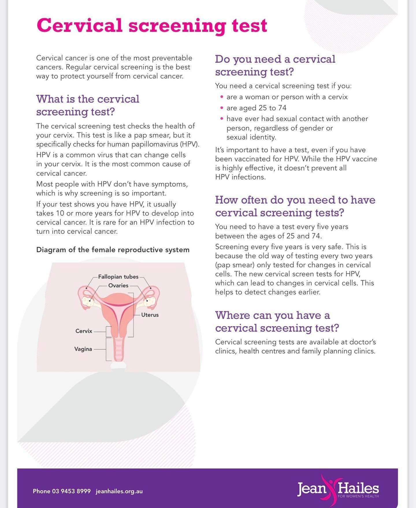 🌸WOMENS Health Week🌸 
Women are screened for cervical cancer from the age of 25-74 yrs 
 (and only once you have started having sex)
This test is now called a CST - 'Cervical Screening Test ' and is done every five years if your last test  was norm