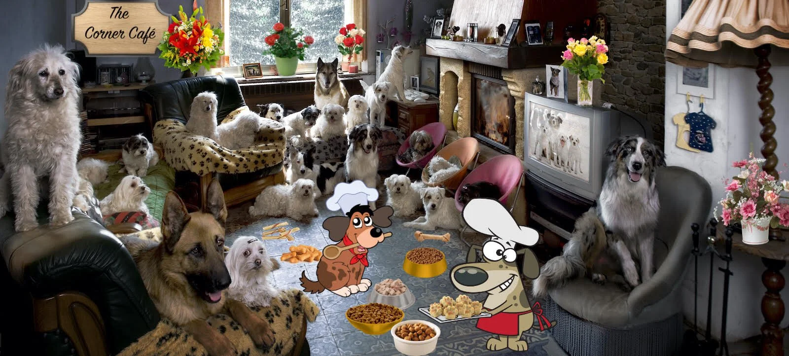 Adorable Dogs At The Corner Café