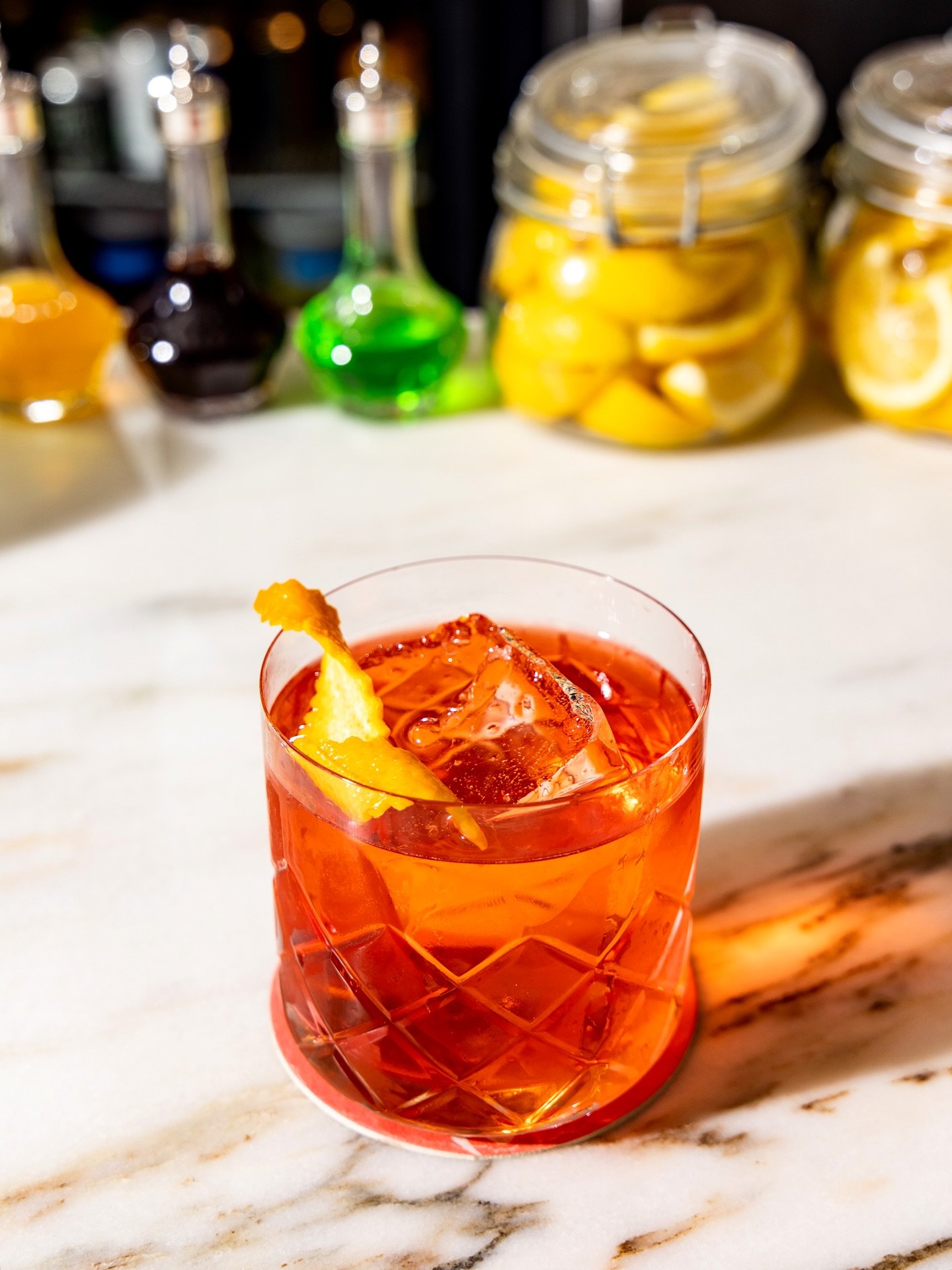 Midweek aperitivo, anyone? Join us at the bar. ME-GRONI, malfy gin, compari, and carpano antica.