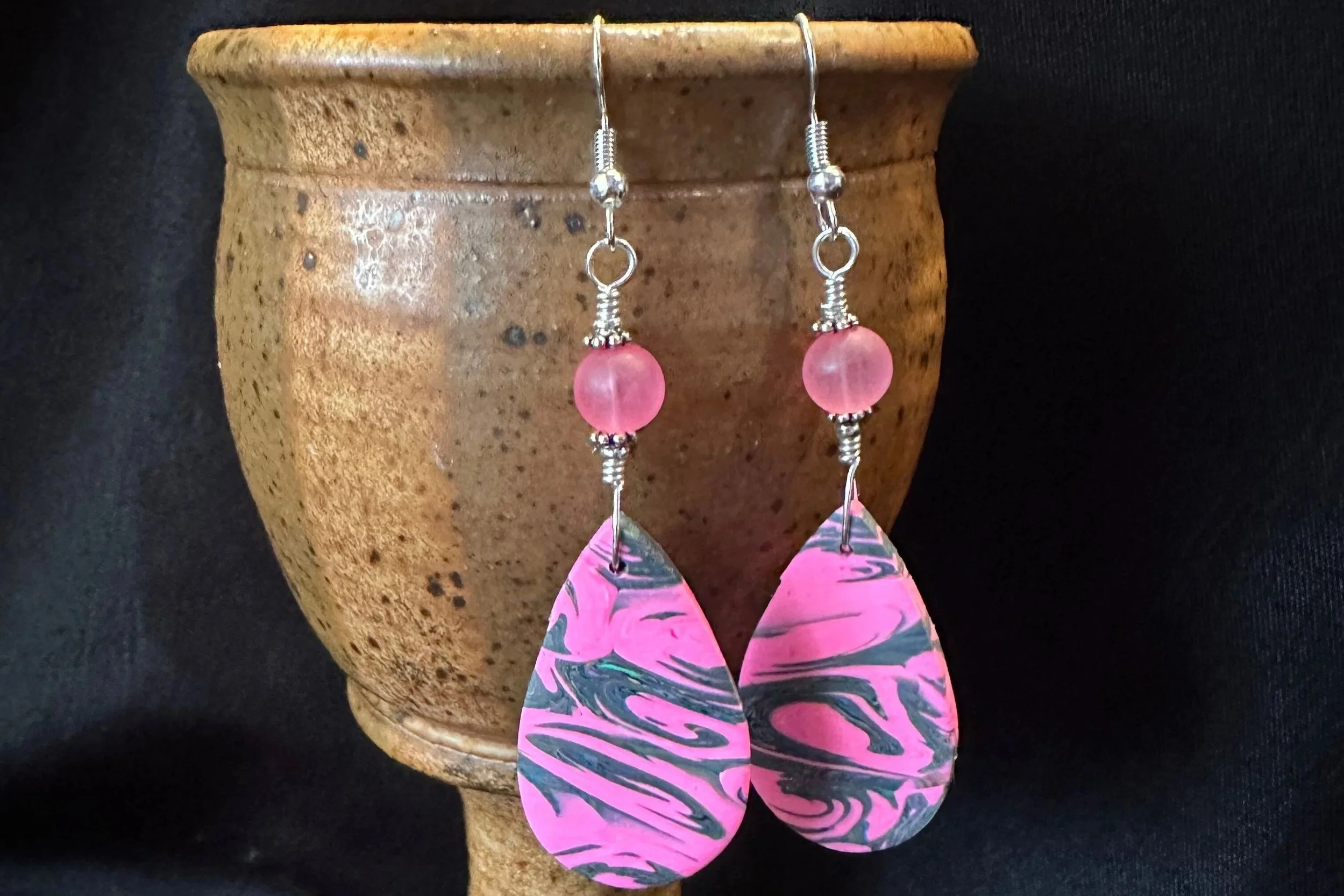 pink & grey teardrop earring