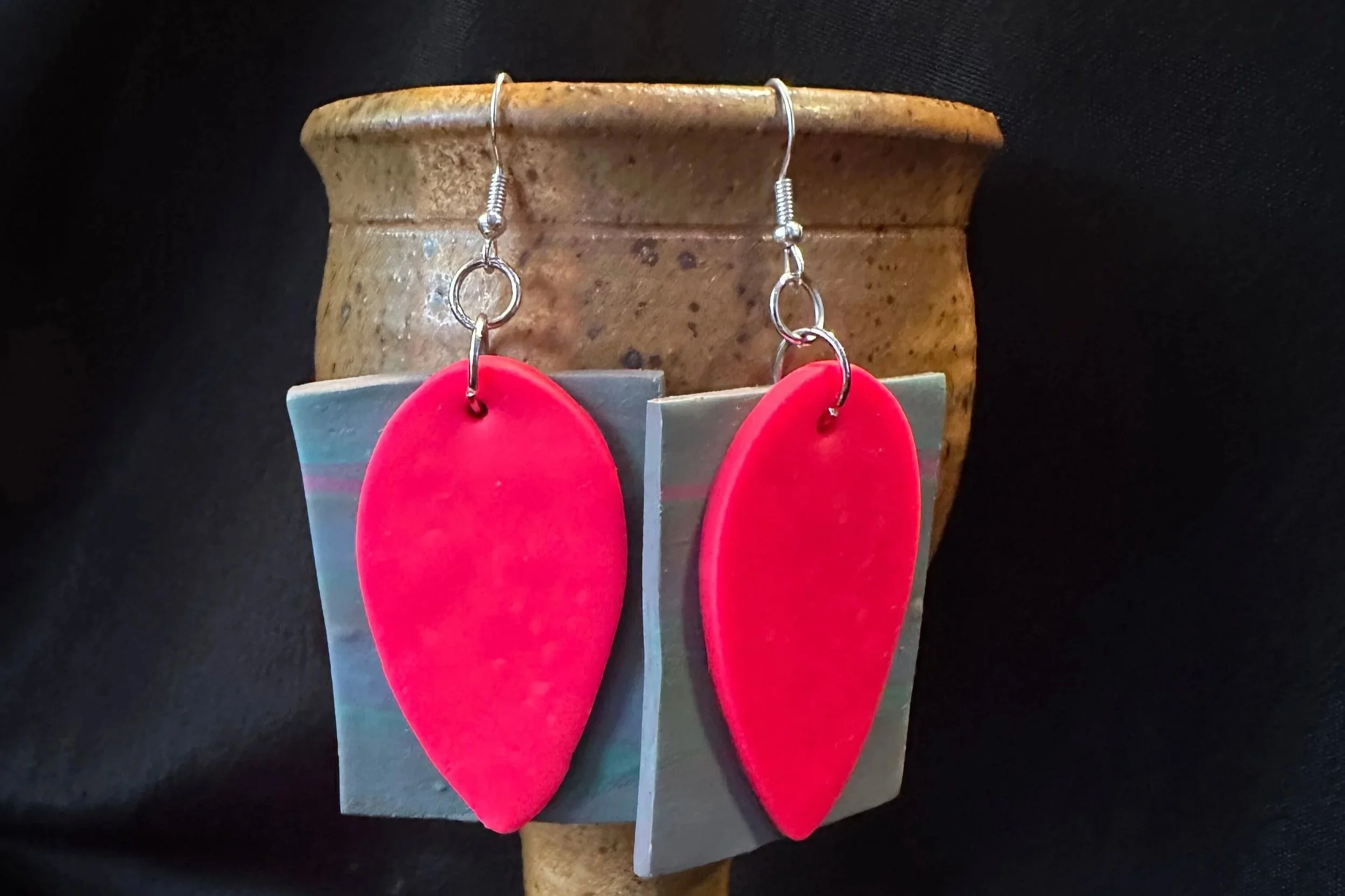 pink & grey teardrop rectangle earring