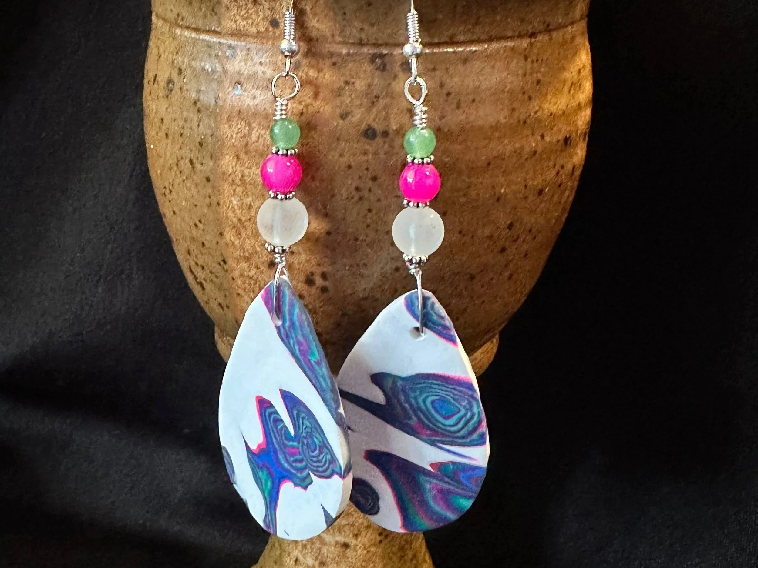 multi color swirl with stacked bead earring