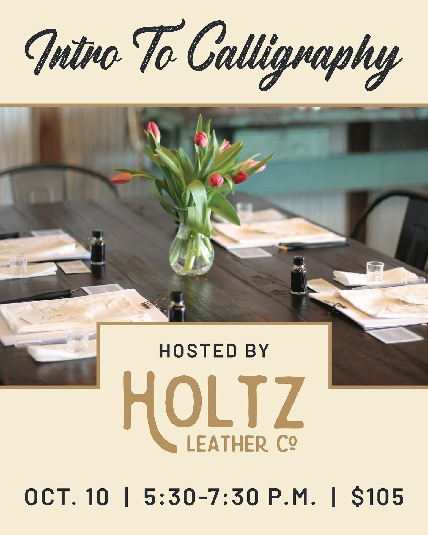 I am excited to teach an Intro to Calligraphy Workshop at Holtz Leather Co. next week! This the home of my very first workshops when they kindly worked with me to let me used their space to try out teaching. Over 3 years and 300 people later, I still