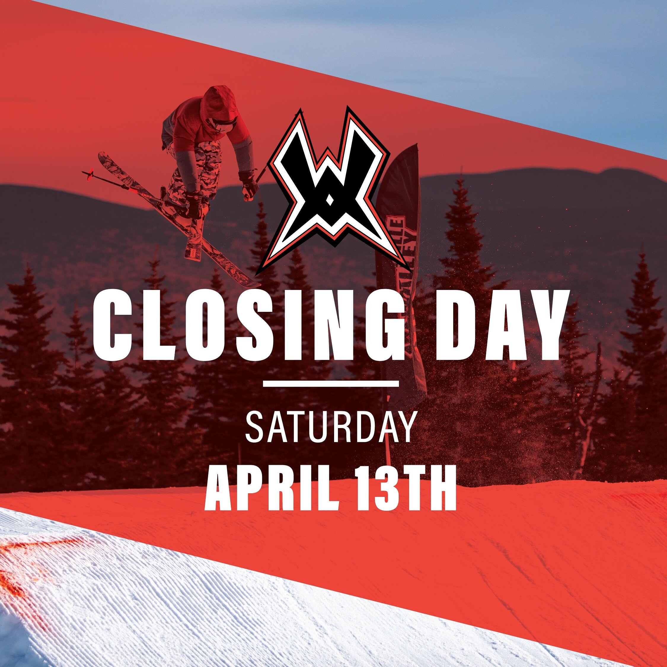 CLOSING DAY ANNOUNCEMENT: Thanks to the late season snowstorms, we plan to operate daily until our closing day, which will be Saturday, April 13th.

On Sunday, April 14th the resort will be closed to the public. All resort employees will be invited t