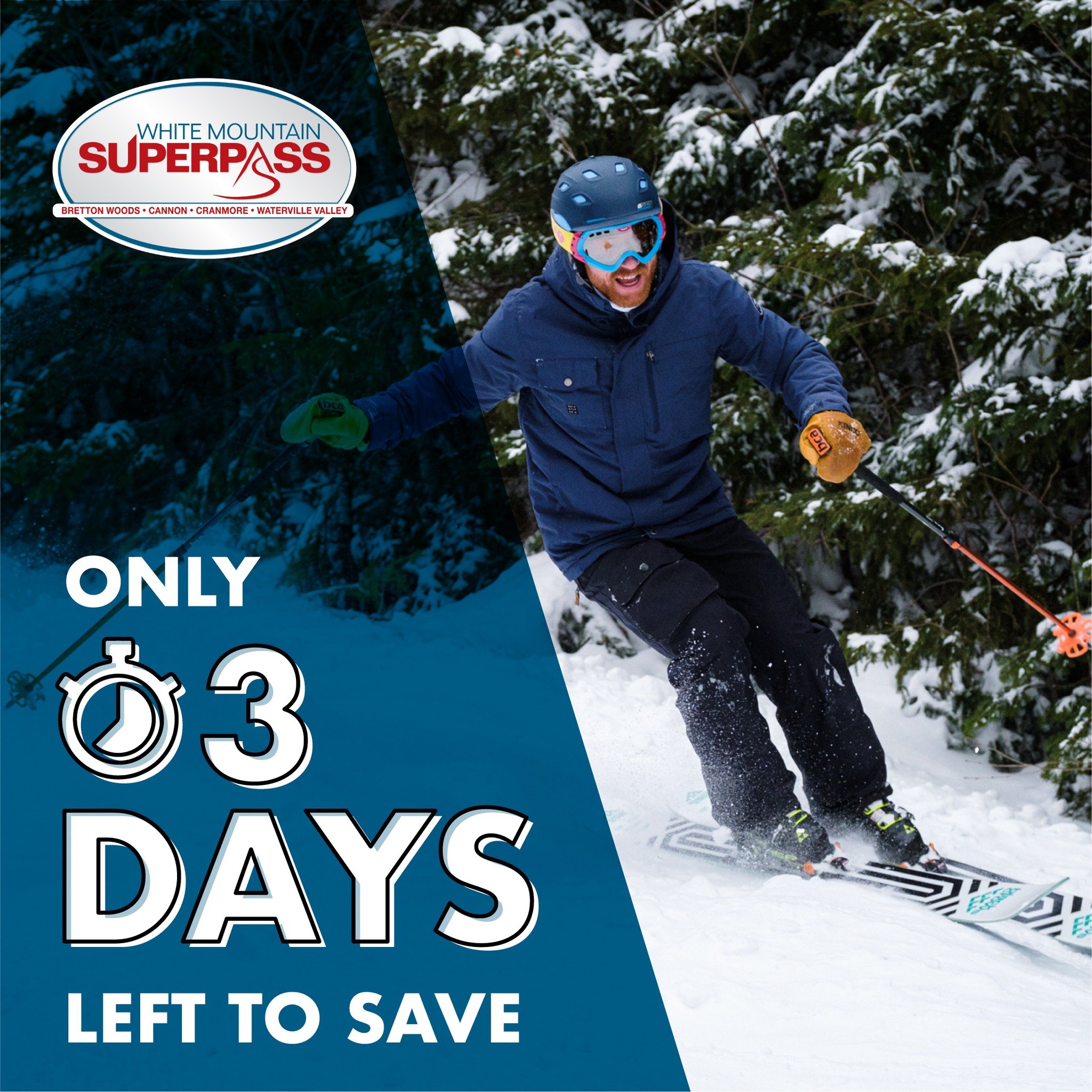 When the mountains are calling, the White Mountain Superpass is the answer! 3 days remain to buy this pass at its lowest price! Enjoy unlimited access to Waterville Valley, Cranmore, Bretton Woods and Cannon ⛷️

🔗 in bio to learn more and buy now!