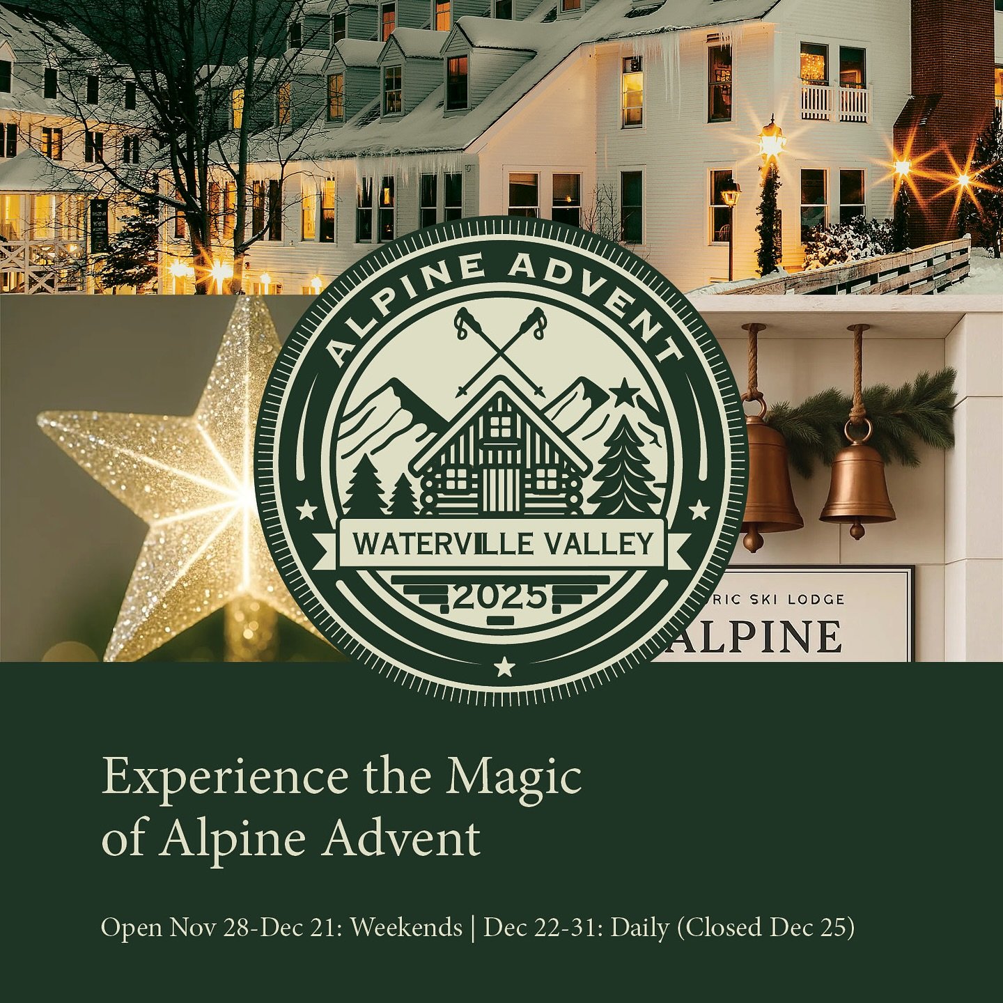Introducing: Alpine Advent 🎄✨

This winter, Waterville Valley Town Square transforms into a European-inspired Christmas market - complete with traditional wooden chalets, artisan crafts, and plenty of mountain magic. Additionally, stay steps away fr