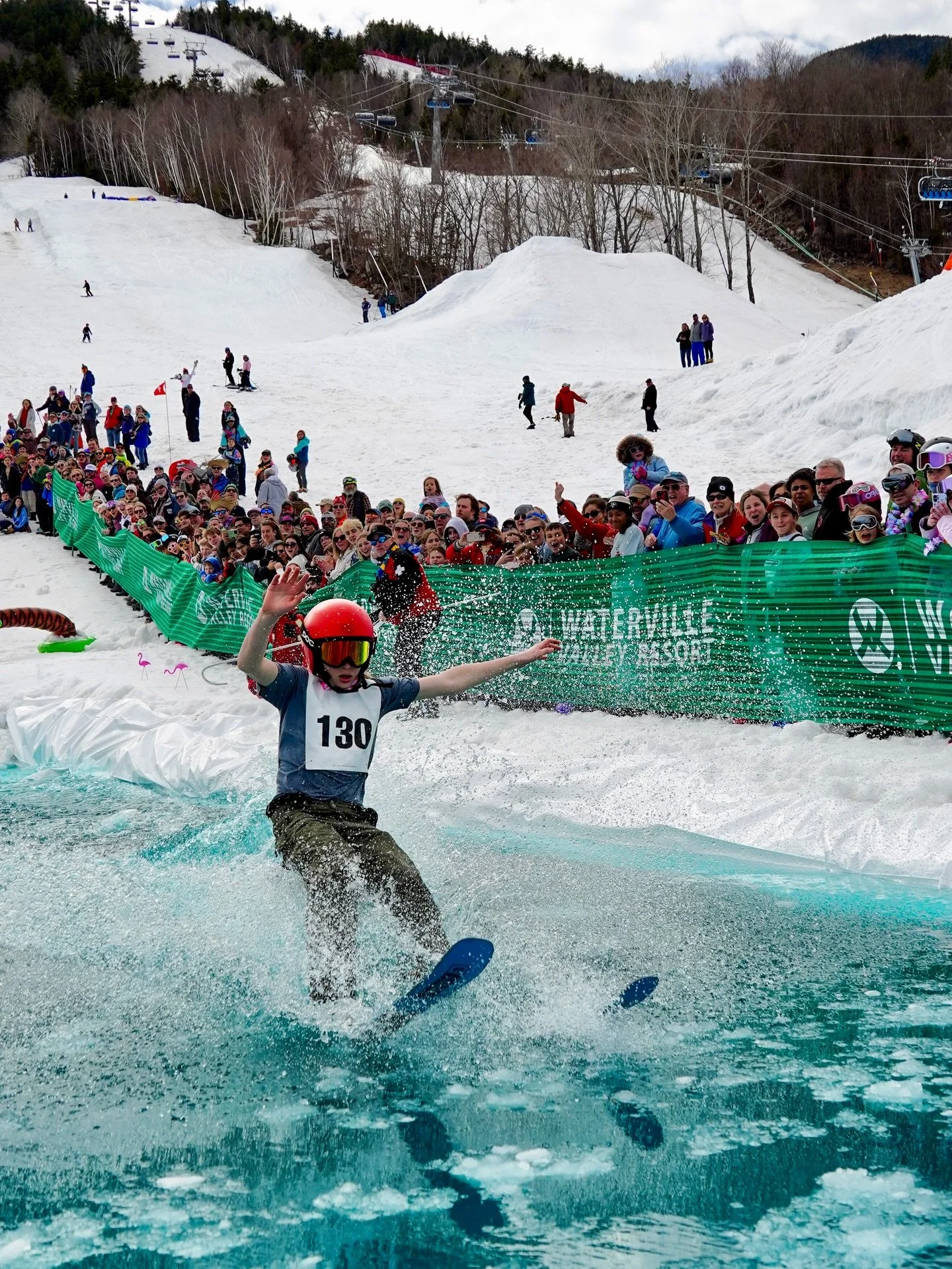 The pond was cold and the crowd was loud. Vibes were at all time high today at our Last Run Lu&rsquo;au and Pond Skim! 🌴