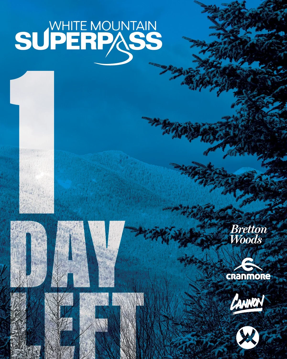 ⏰ Final hours.

1 pass.
4 mountains.
Unlimited access.
No blackout dates.

The White Mountain Superpass sale ends tonight. Don't let next winter arrive without one. ❄️🏔️