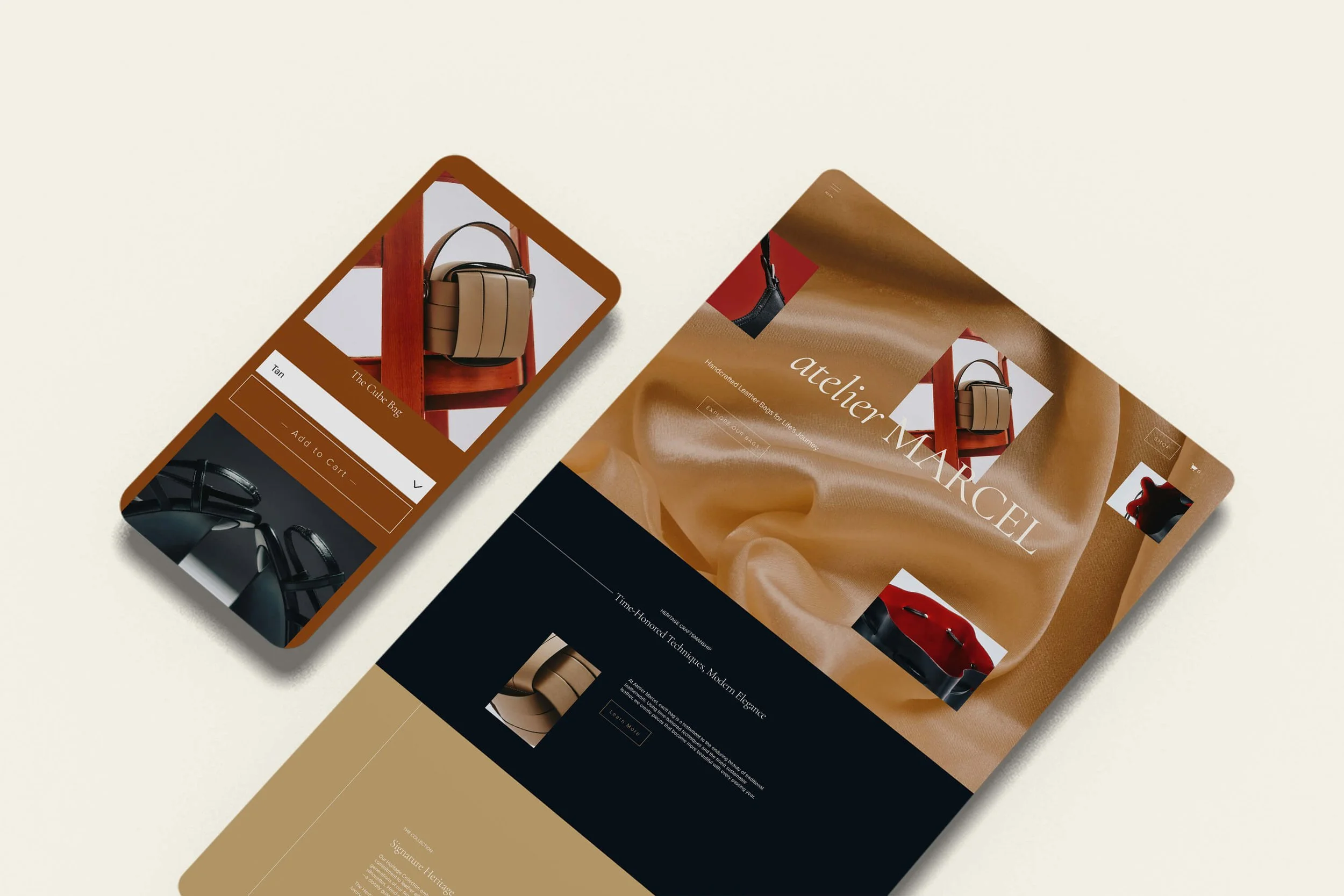 Screenshot of Leandra Moon, a Squarespace ecommerce template designed for creatives and small product-based businesses, showing an editorial image-first homepage layout