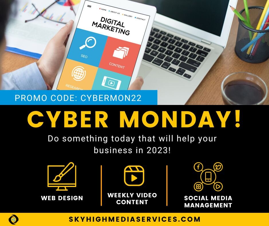 Do something now for your business in 2023! If you haven't been generating content, make a goal to get started on it! We can help! 
skyhighmediaservices.com

#cybermonday #businessgoals  #blackfriday