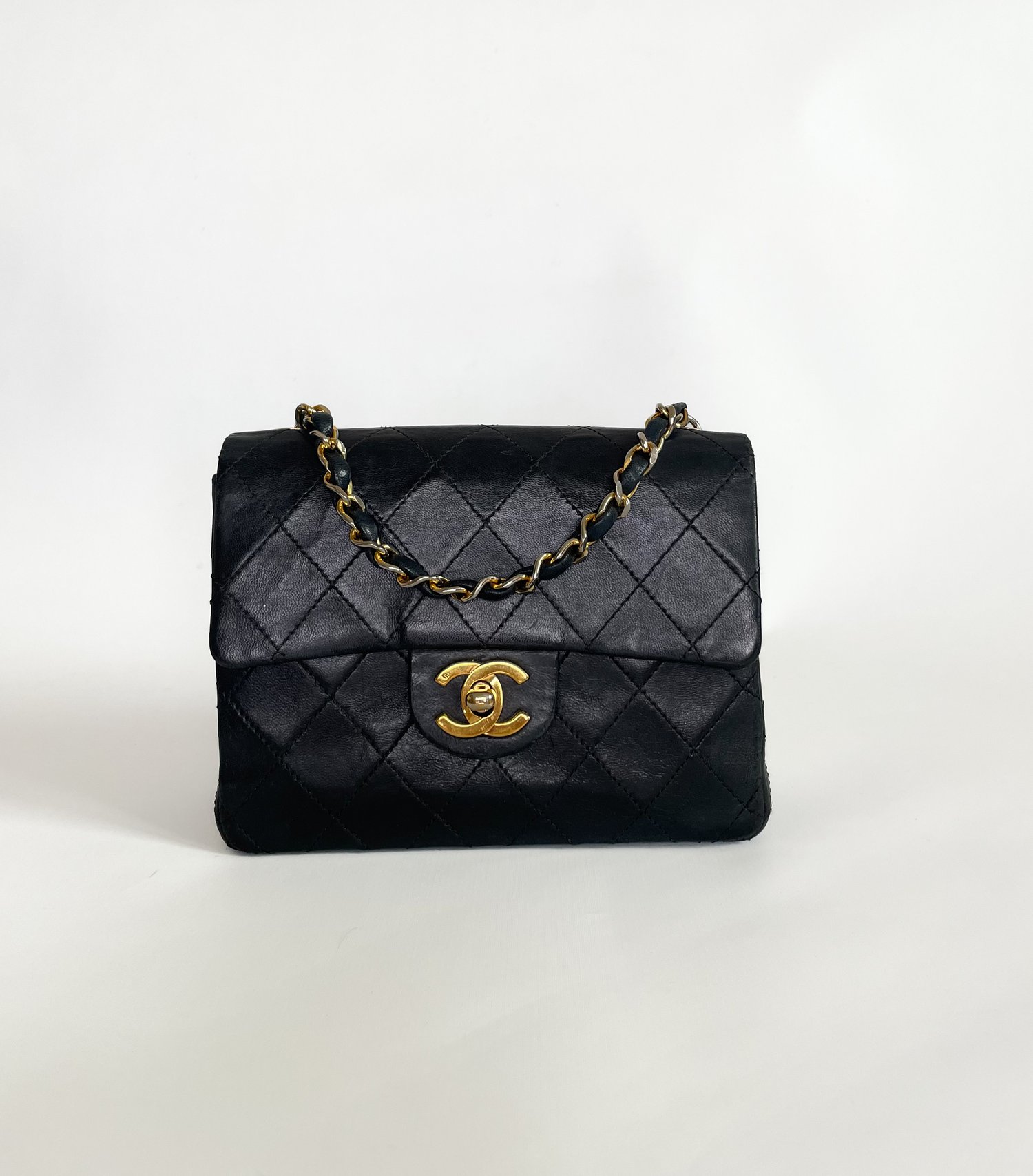 Authentic Chanel Vintage Mini Square Flap Classic Single Flap Lambskin Black  in 24k Gold Plated Hardware, Luxury, Bags & Wallets on Carousell