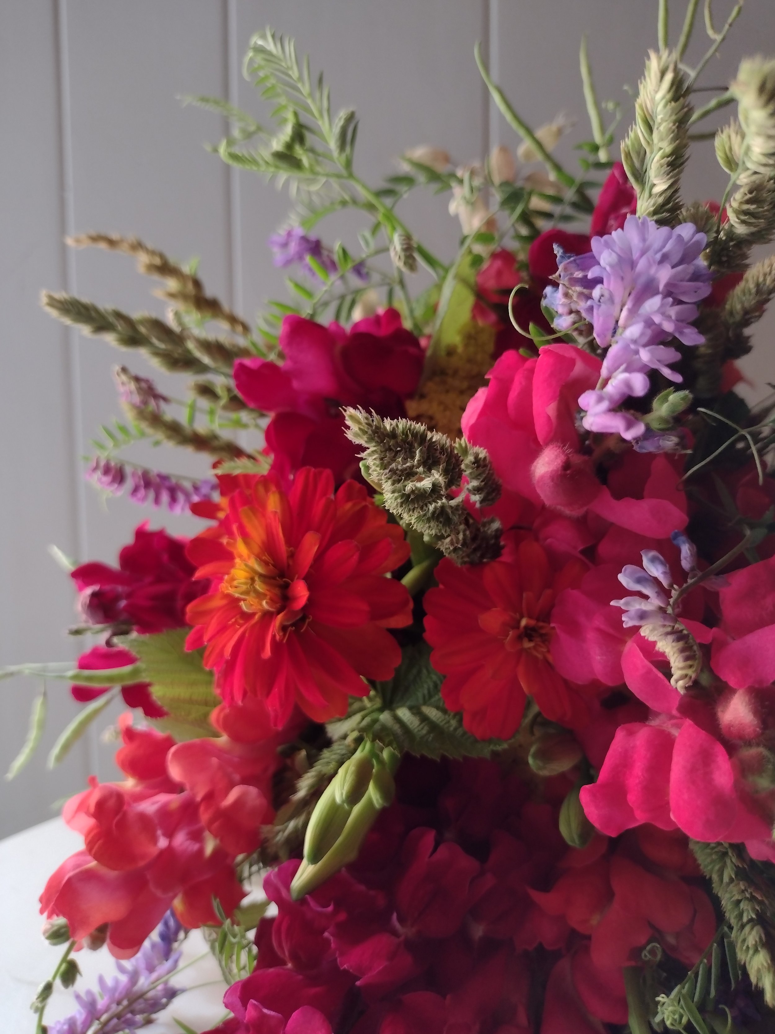 Bouquet de mariée, fleurs locales, audacieux et tons vifs.