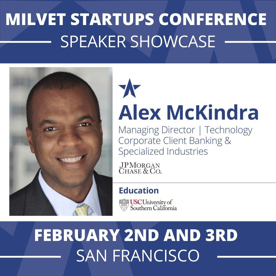 We are excited to announce Alex McKindra as the moderator of the Veteran Led Unicorn Company Panel at the Milvet Startup Conference! Alex is a Managing Director at @jpmorgan and a @uscmarshall alum. At J.P. Morgan, Alex specializes in providing corpo