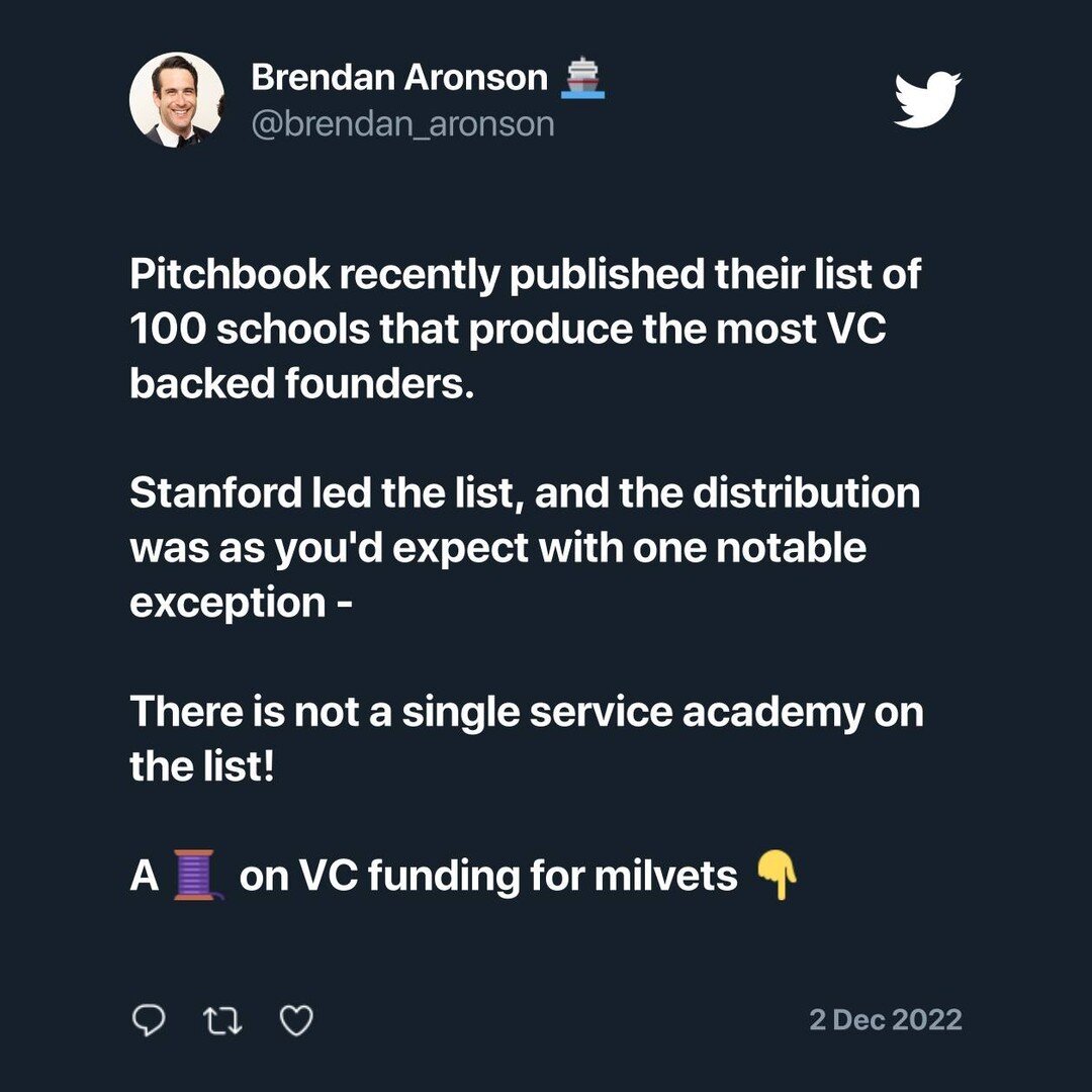 A thread about VC funding for military veteran entrepreneurs
